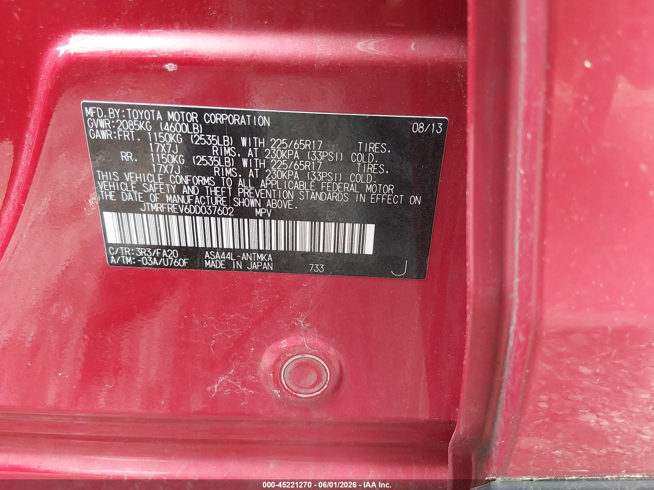 2013 Toyota Rav4 Xle Red vin: JTMRFREV6DD037602
