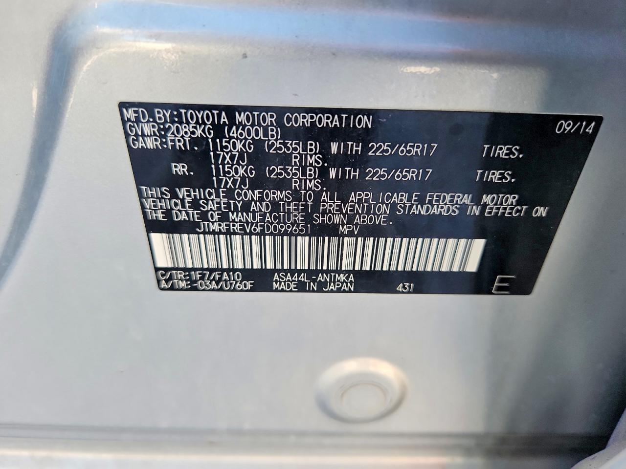 2015 Toyota Rav4 Xle Silver vin: JTMRFREV6FD099651