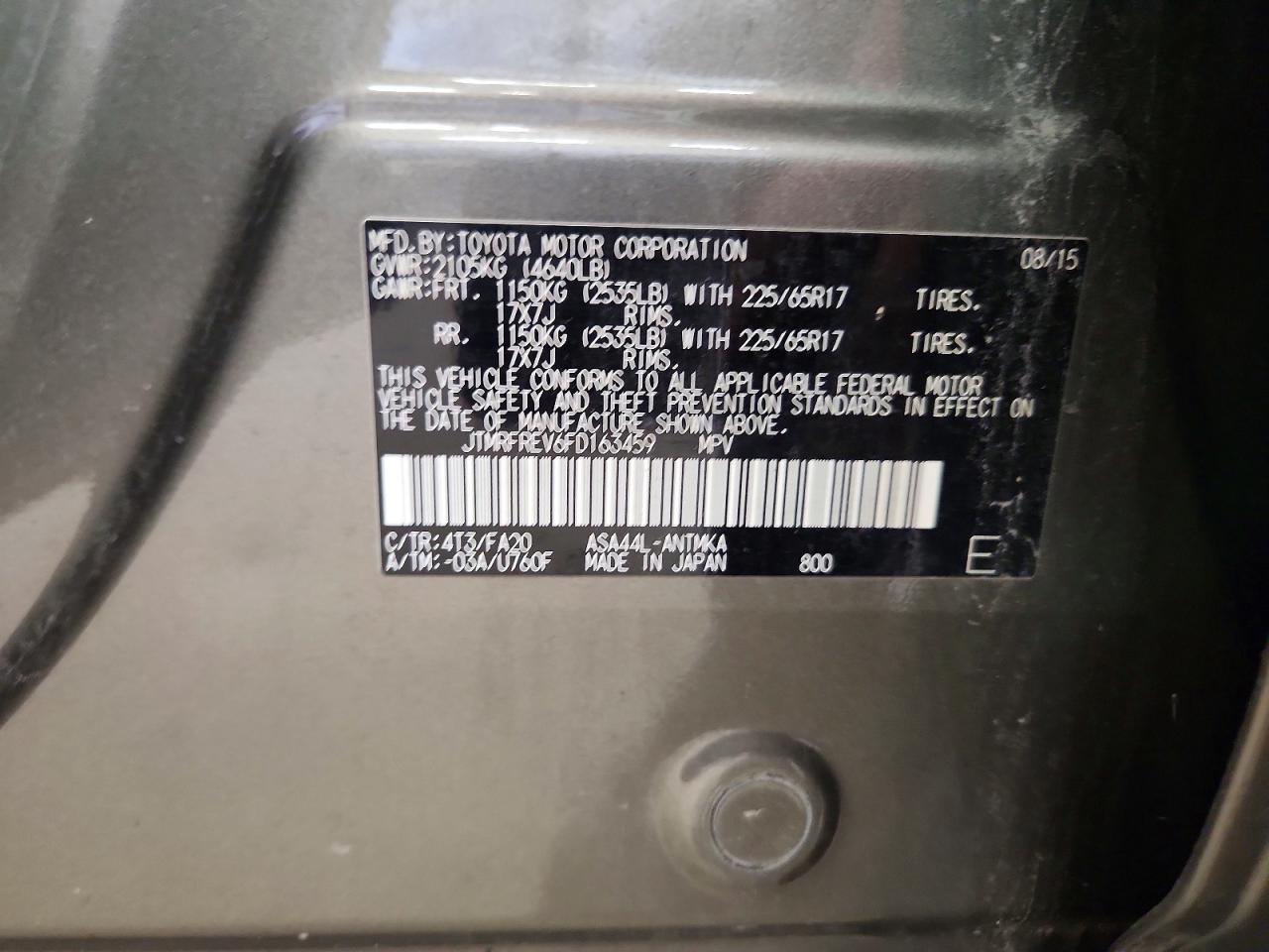 2015 Toyota Rav4 Xle Gray vin: JTMRFREV6FD163459