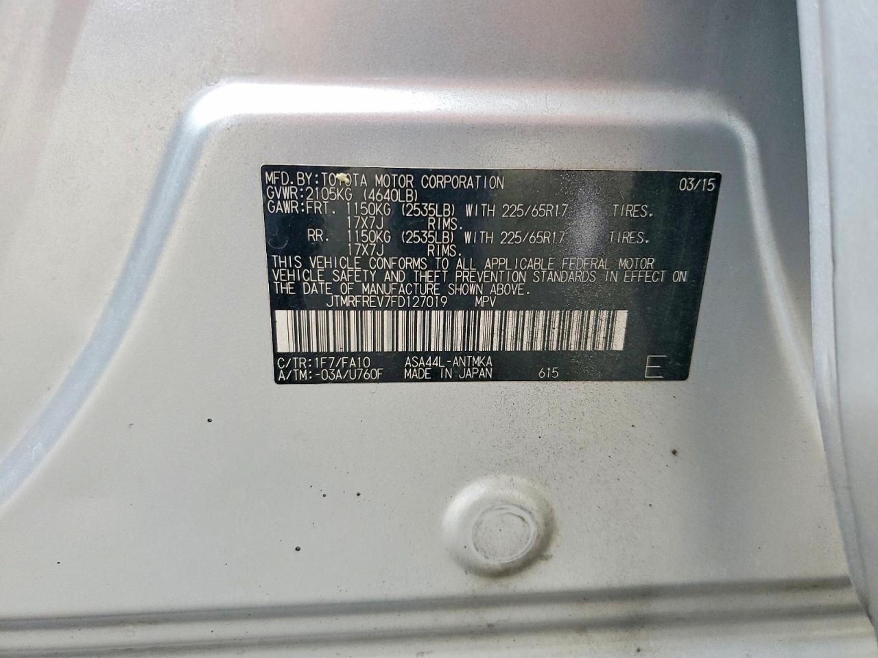 2015 Toyota Rav4 Xle Silver vin: JTMRFREV7FD127019