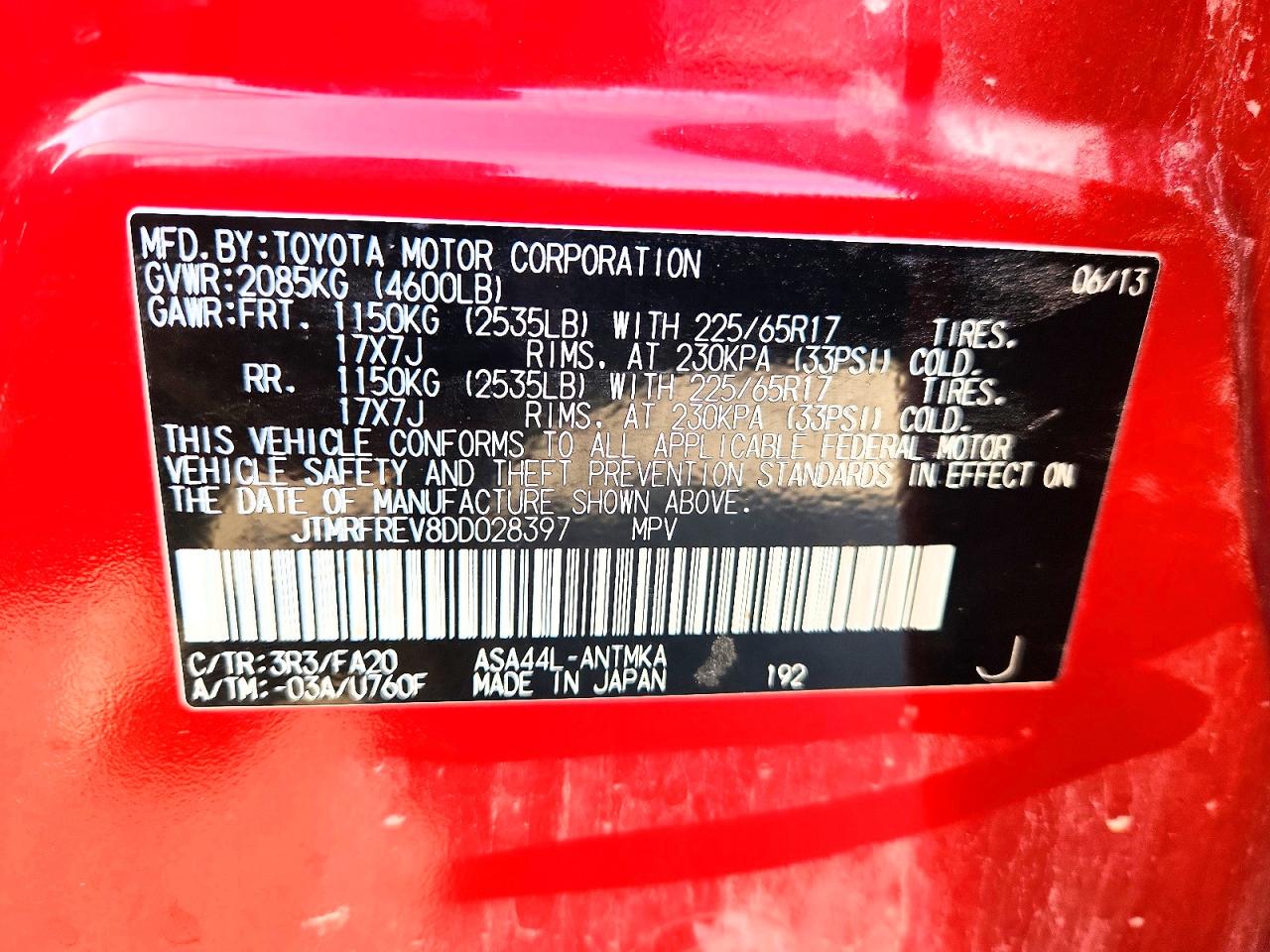 2013 Toyota Rav4 Xle Red vin: JTMRFREV8DD028397