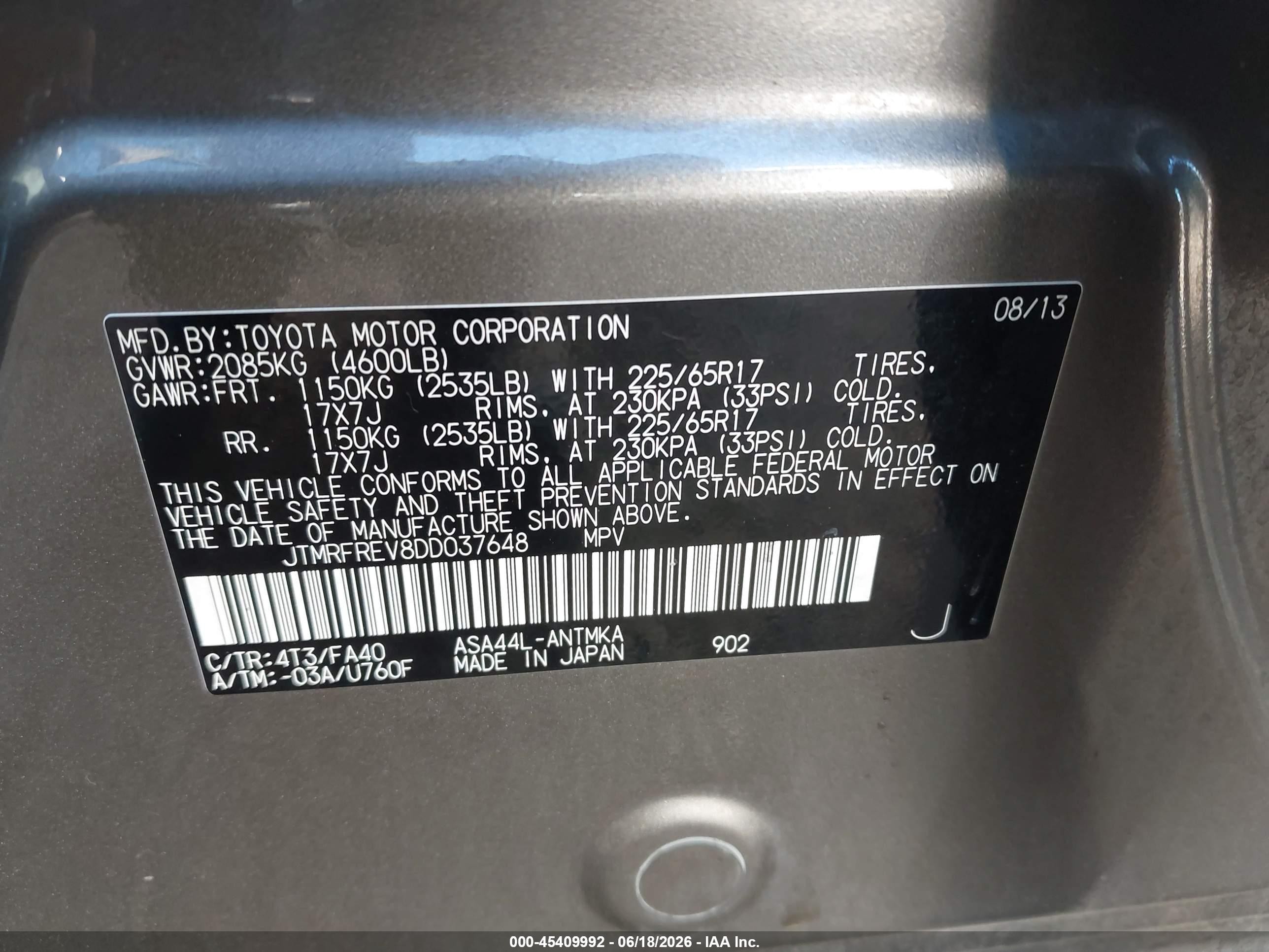 2013 Toyota Rav4 Xle Gray vin: JTMRFREV8DD037648