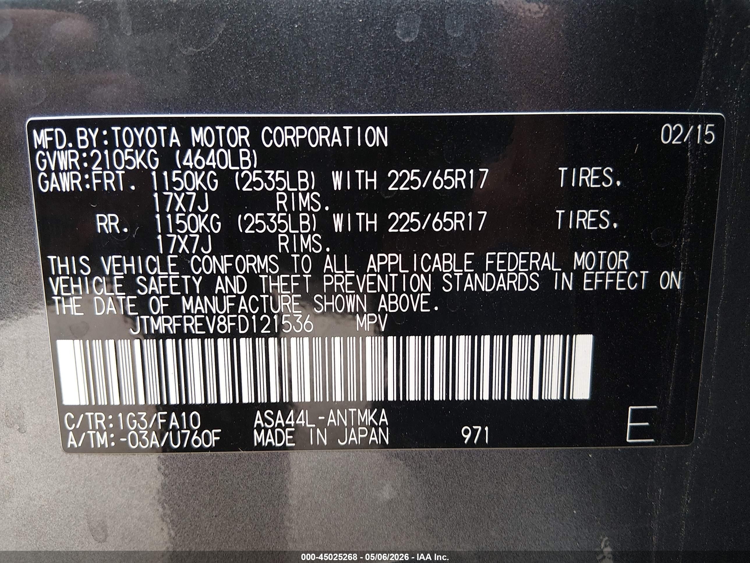 2015 Toyota Rav4 Xle Gray vin: JTMRFREV8FD121536