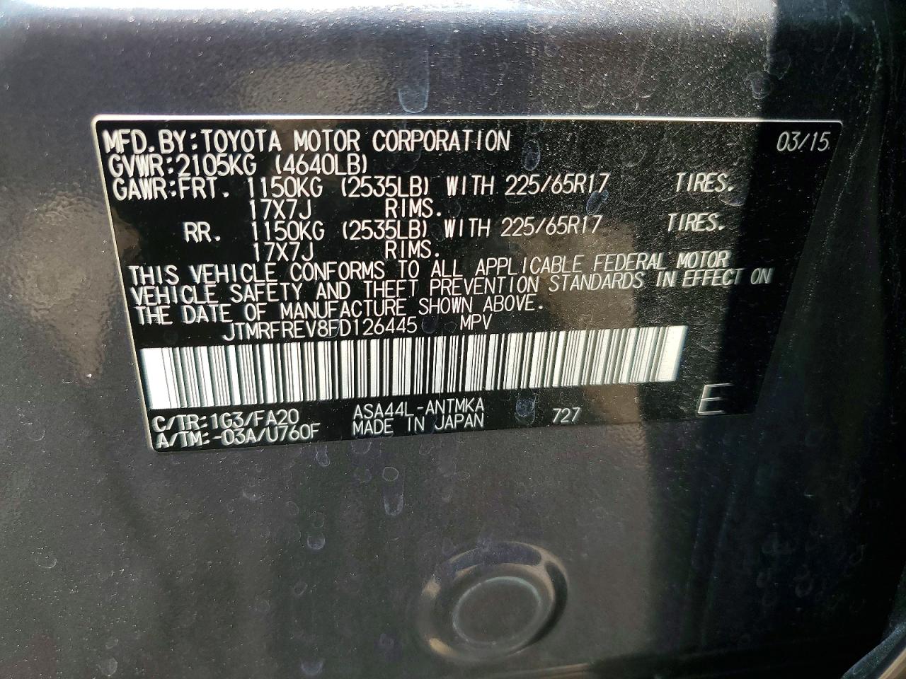 2015 Toyota Rav4 Xle Gray vin: JTMRFREV8FD126445