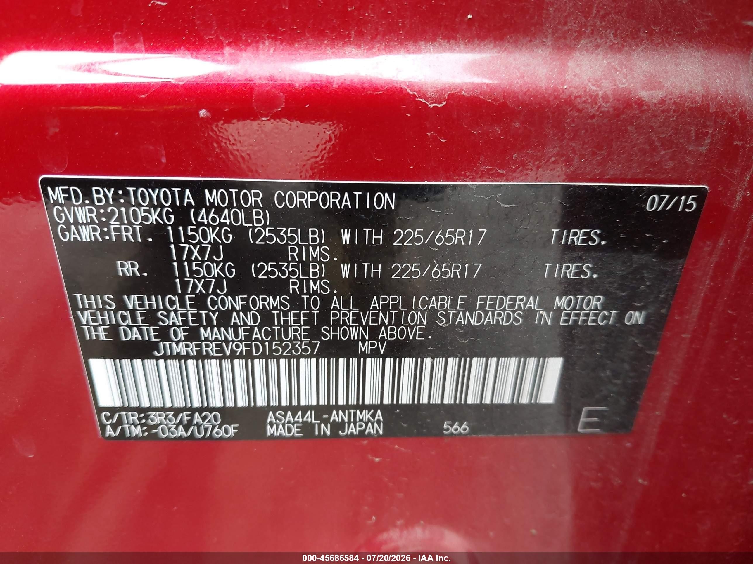 2015 Toyota Rav4 Xle Red vin: JTMRFREV9FD152357