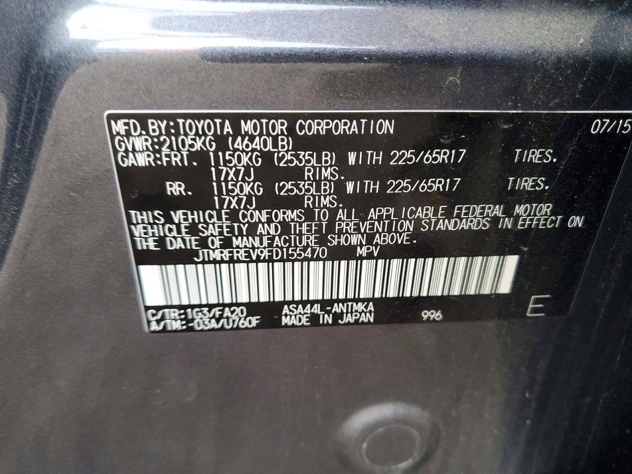 2015 Toyota Rav4 Xle Gray vin: JTMRFREV9FD155470