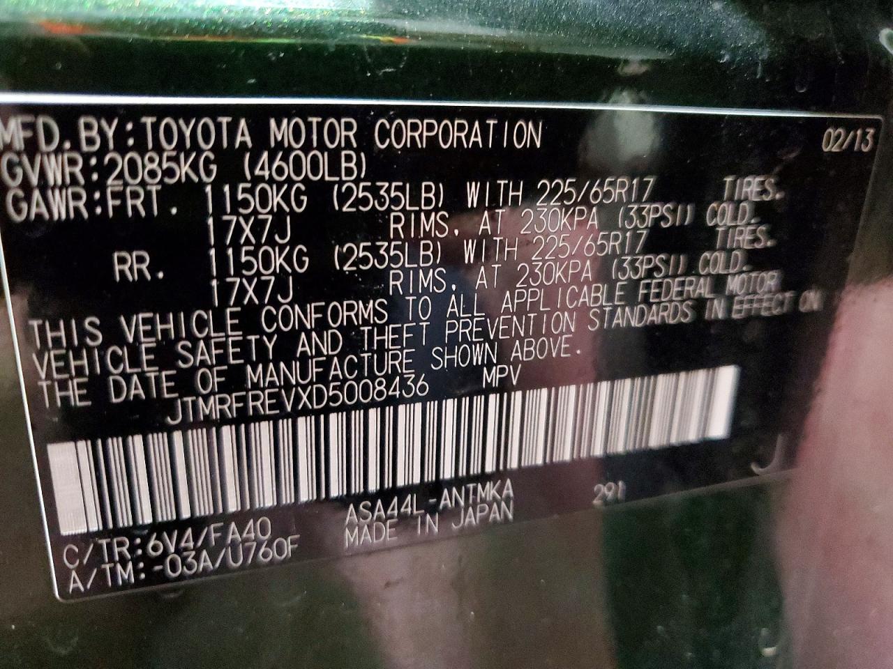 2013 Toyota Rav 4 Green vin: JTMRFREVXD5008436