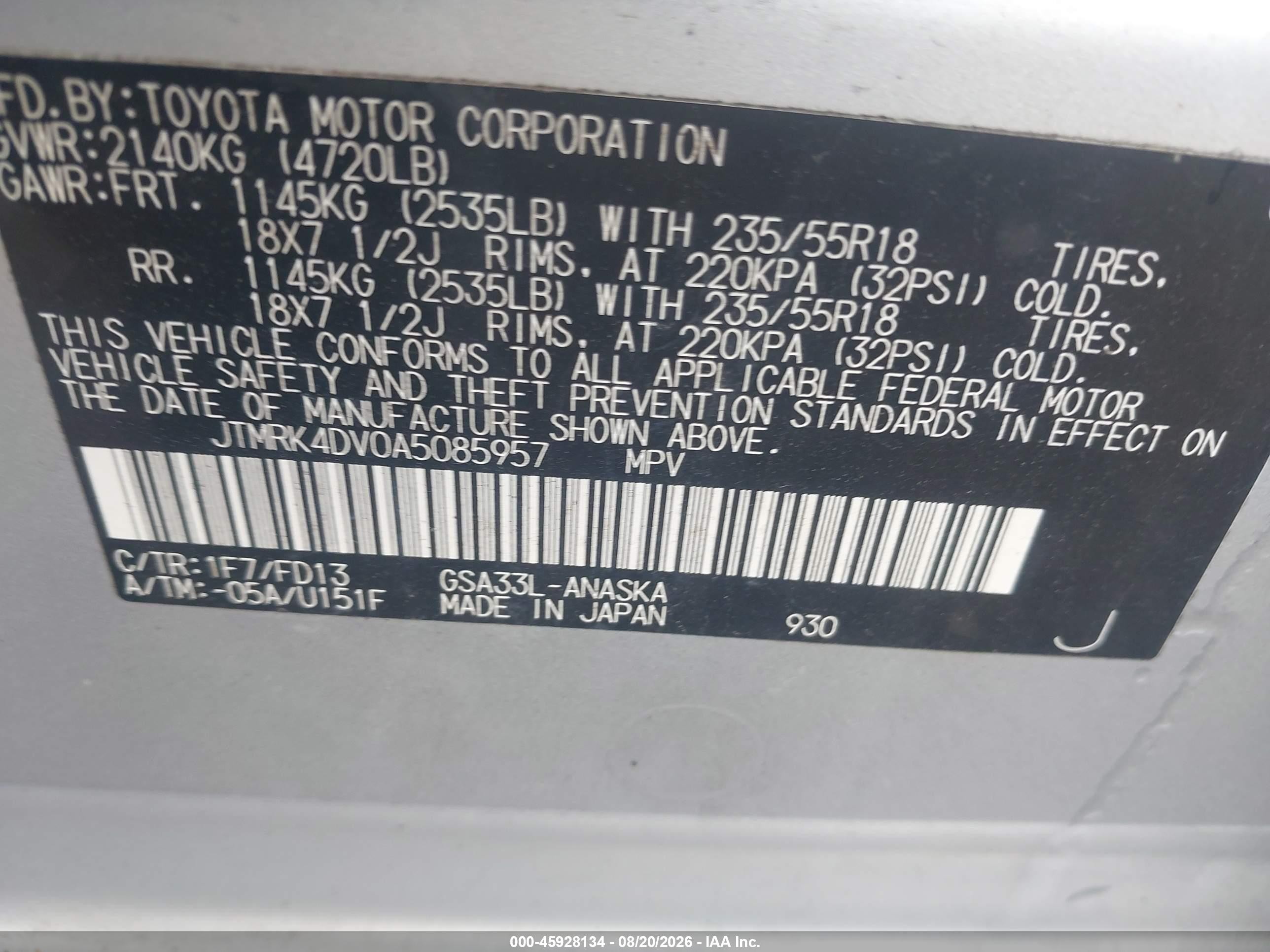 2010 Toyota Rav4 Sport V6 Silver vin: JTMRK4DV0A5085957