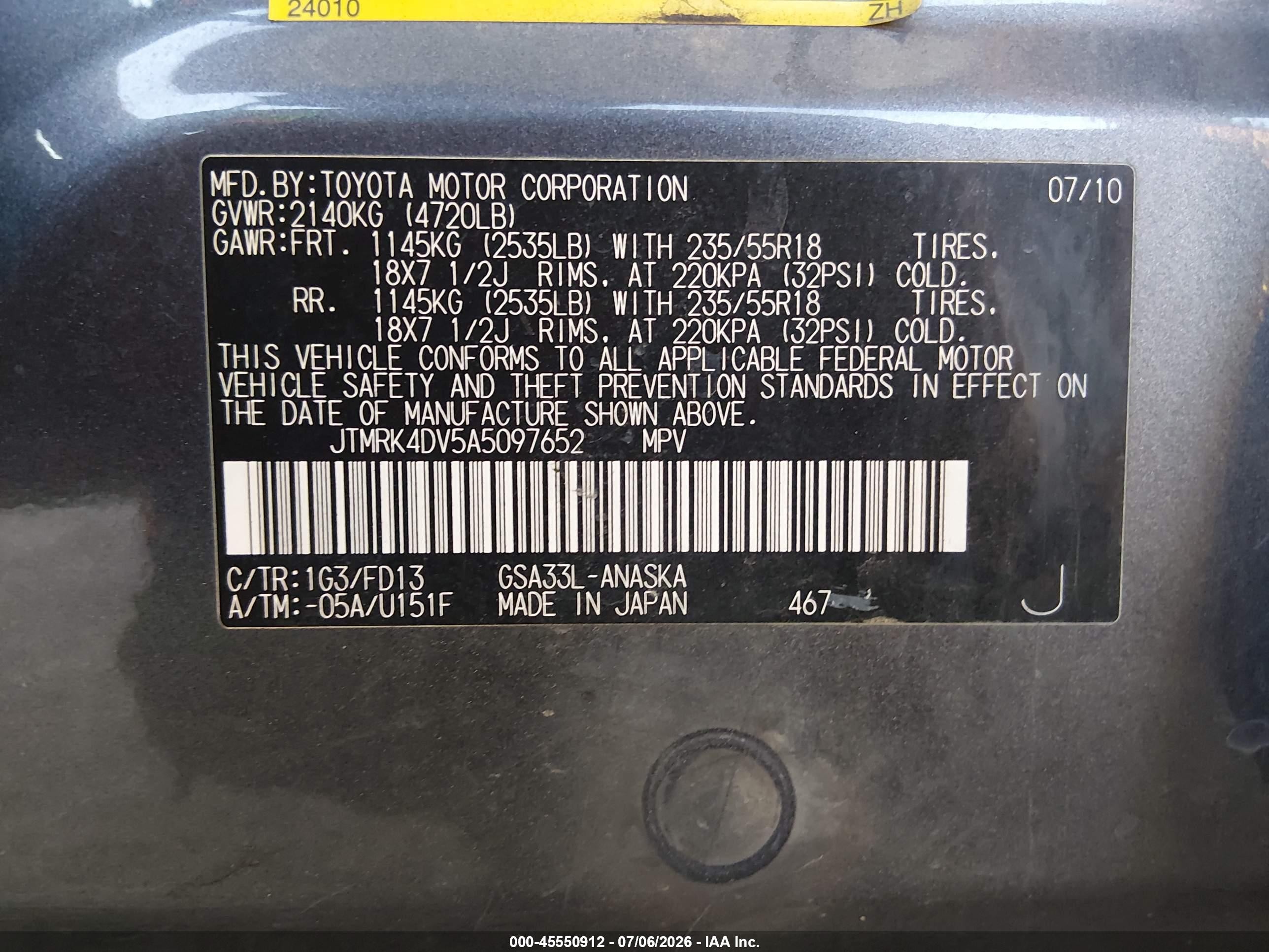 2010 Toyota Rav4 Sport V6 Gray vin: JTMRK4DV5A5097652