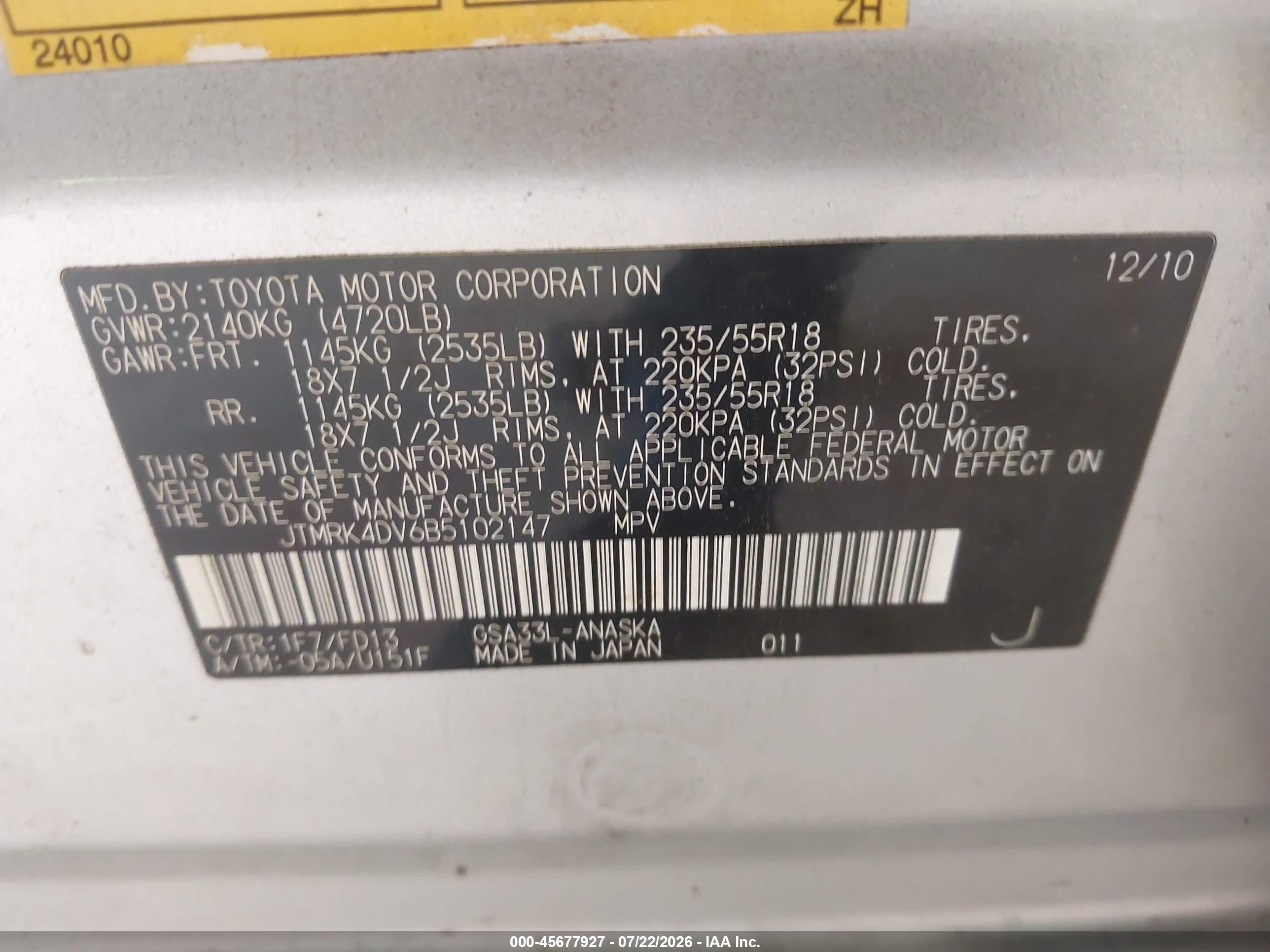 2011 Toyota Rav4 Sport V6 Silver vin: JTMRK4DV6B5102147