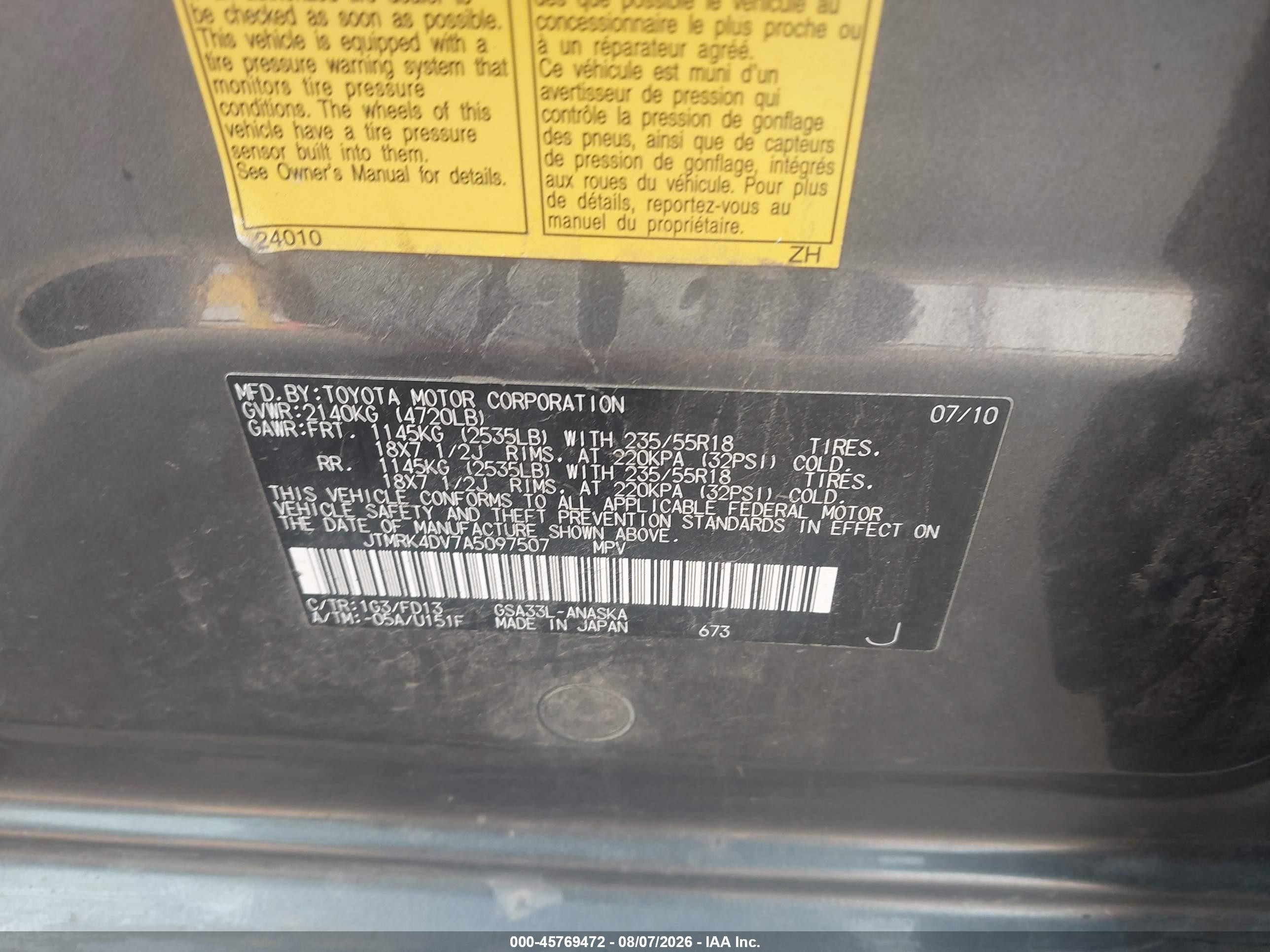 2010 Toyota Rav4 Sport V6 Gray vin: JTMRK4DV7A5097507