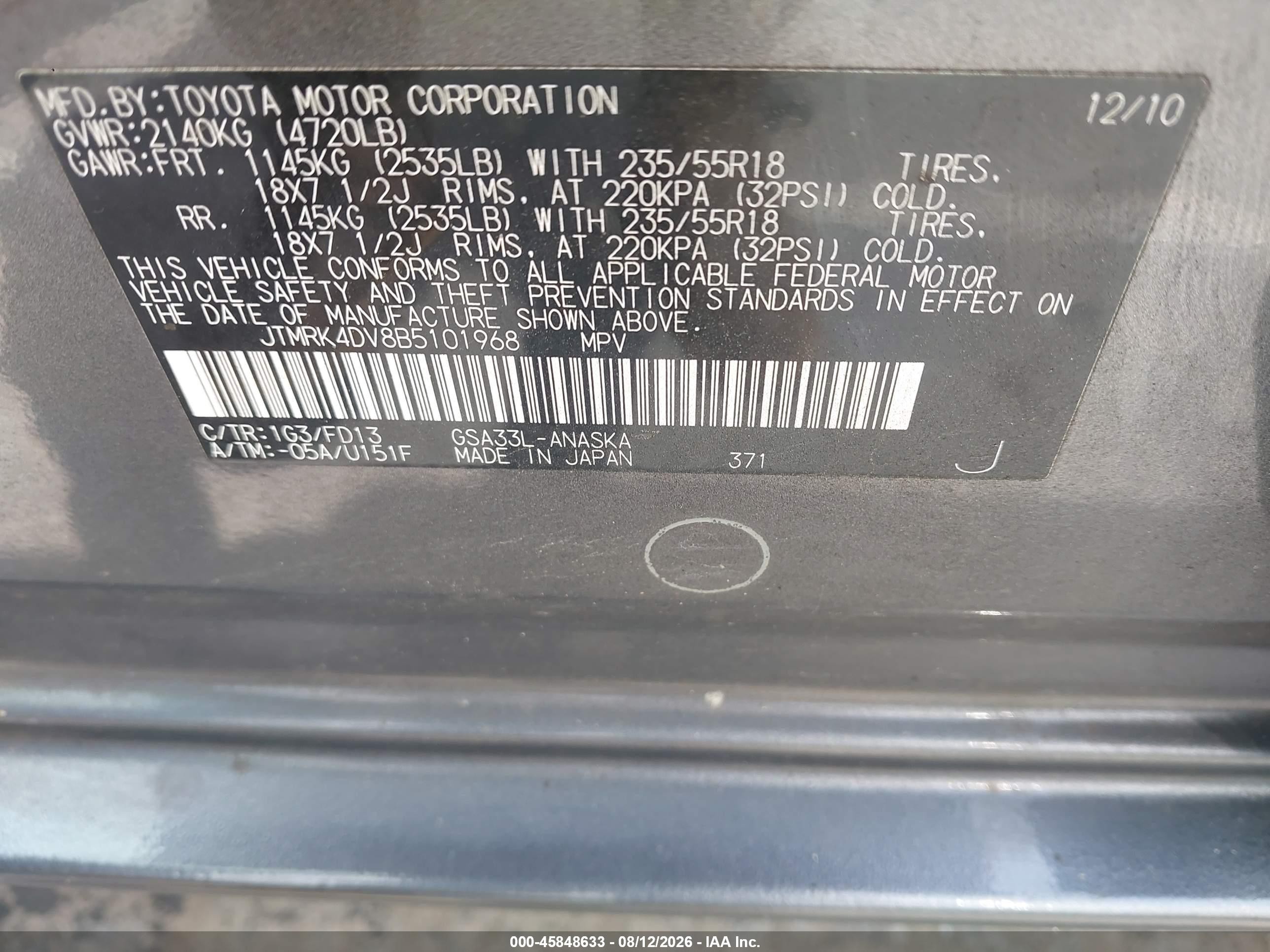 2011 Toyota Rav4 Sport V6 Gray vin: JTMRK4DV8B5101968