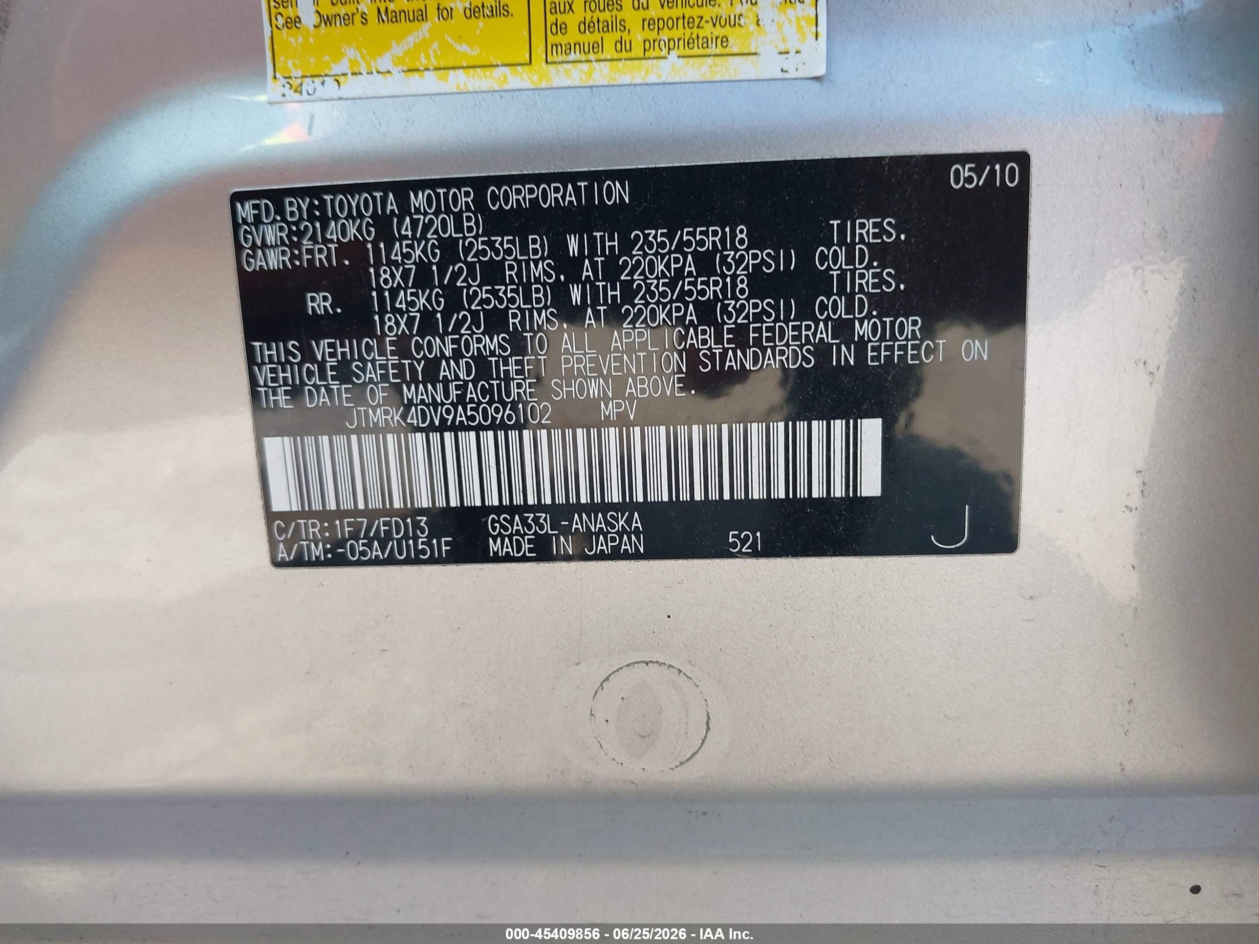2010 Toyota Rav4 Sport V6 White vin: JTMRK4DV9A5096102