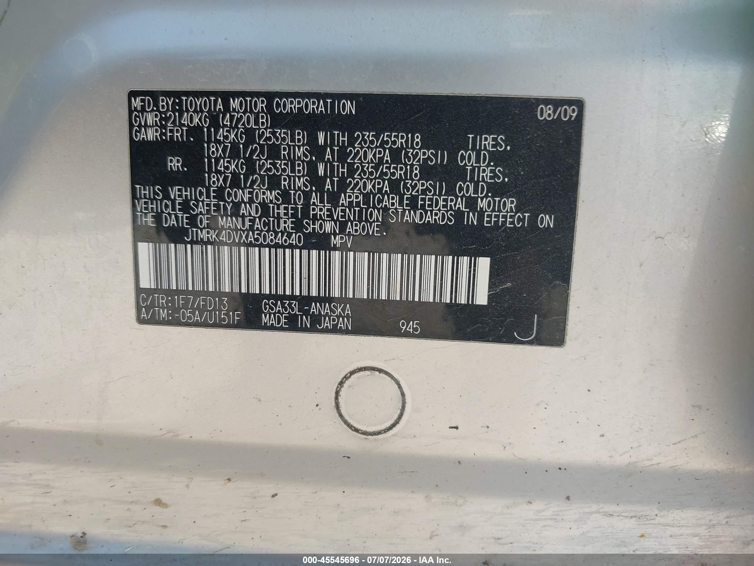 2010 Toyota Rav4 Sport V6 Silver vin: JTMRK4DVXA5084640