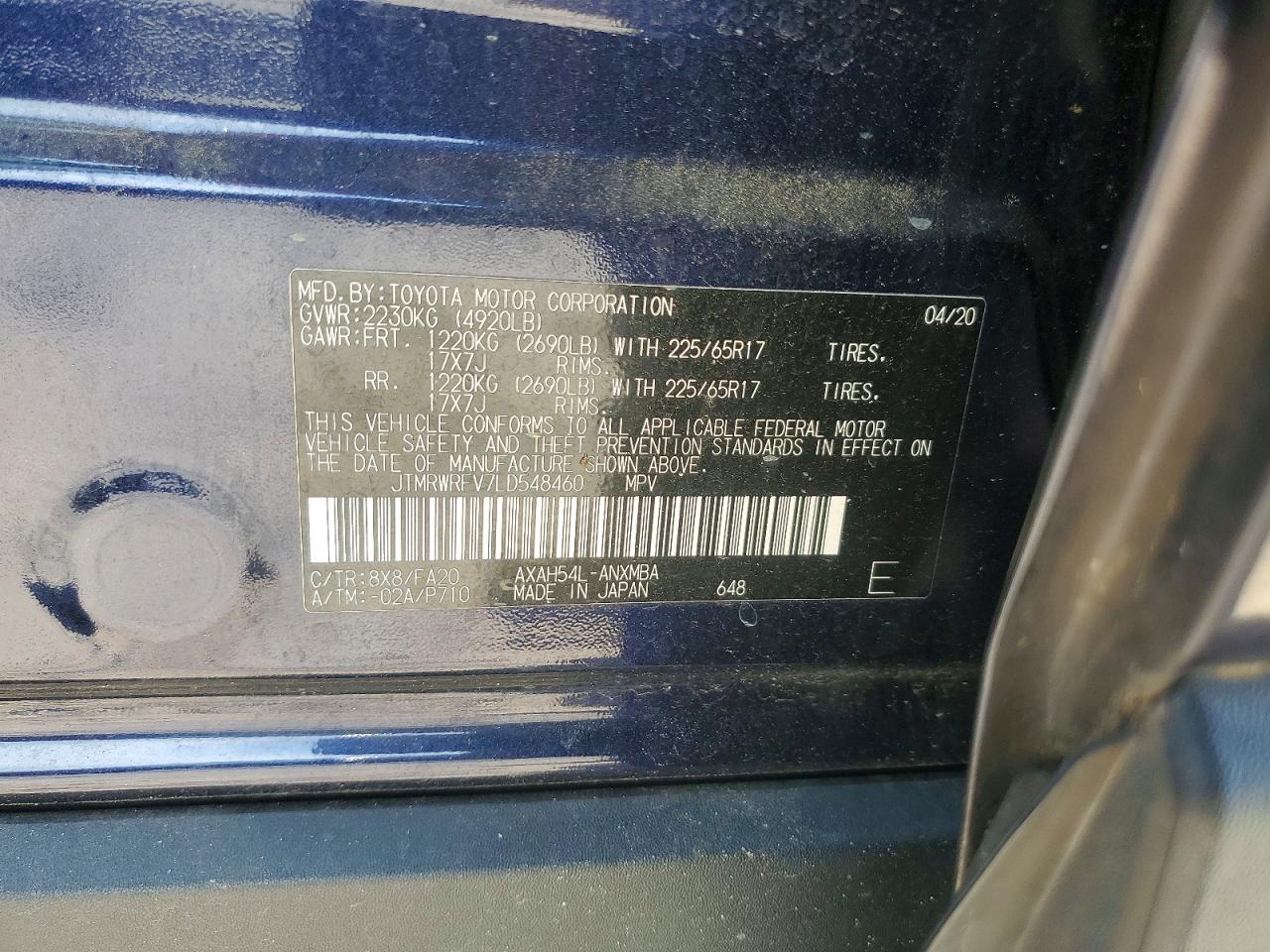 2020 Toyota Rav4 Hybrid Xle Blue vin: JTMRWRFV7LD548460