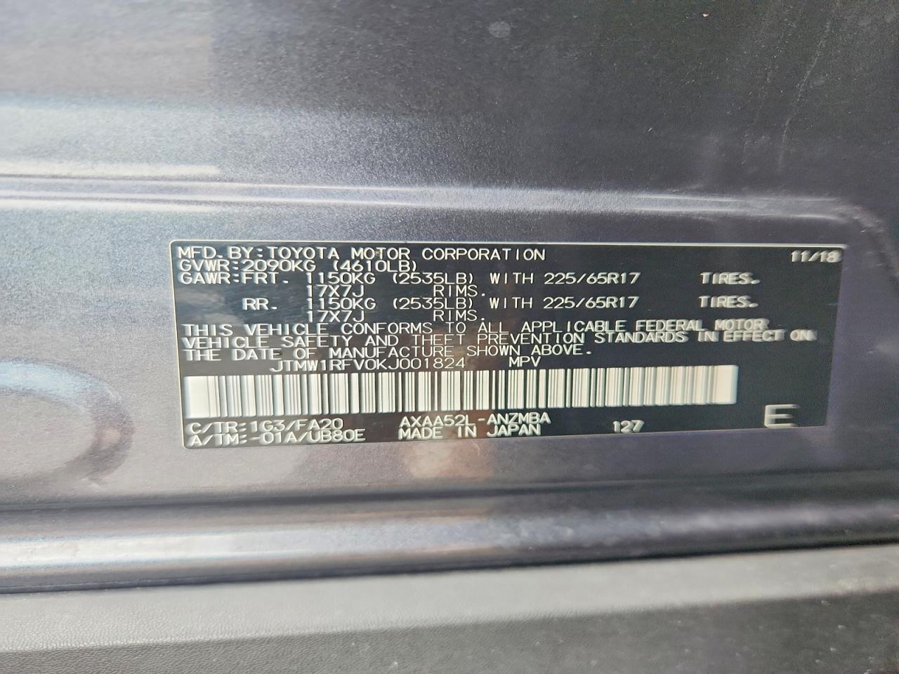 2019 Toyota Rav4 Xle Gray vin: JTMW1RFV0KJ001824