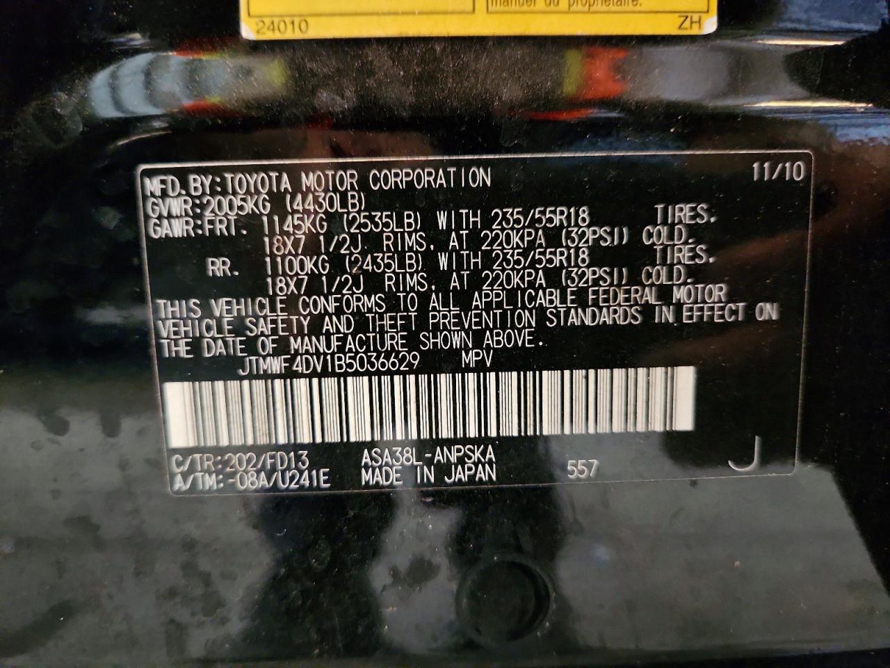 2011 Toyota Rav4 Sport Black vin: JTMWF4DV1B5036629