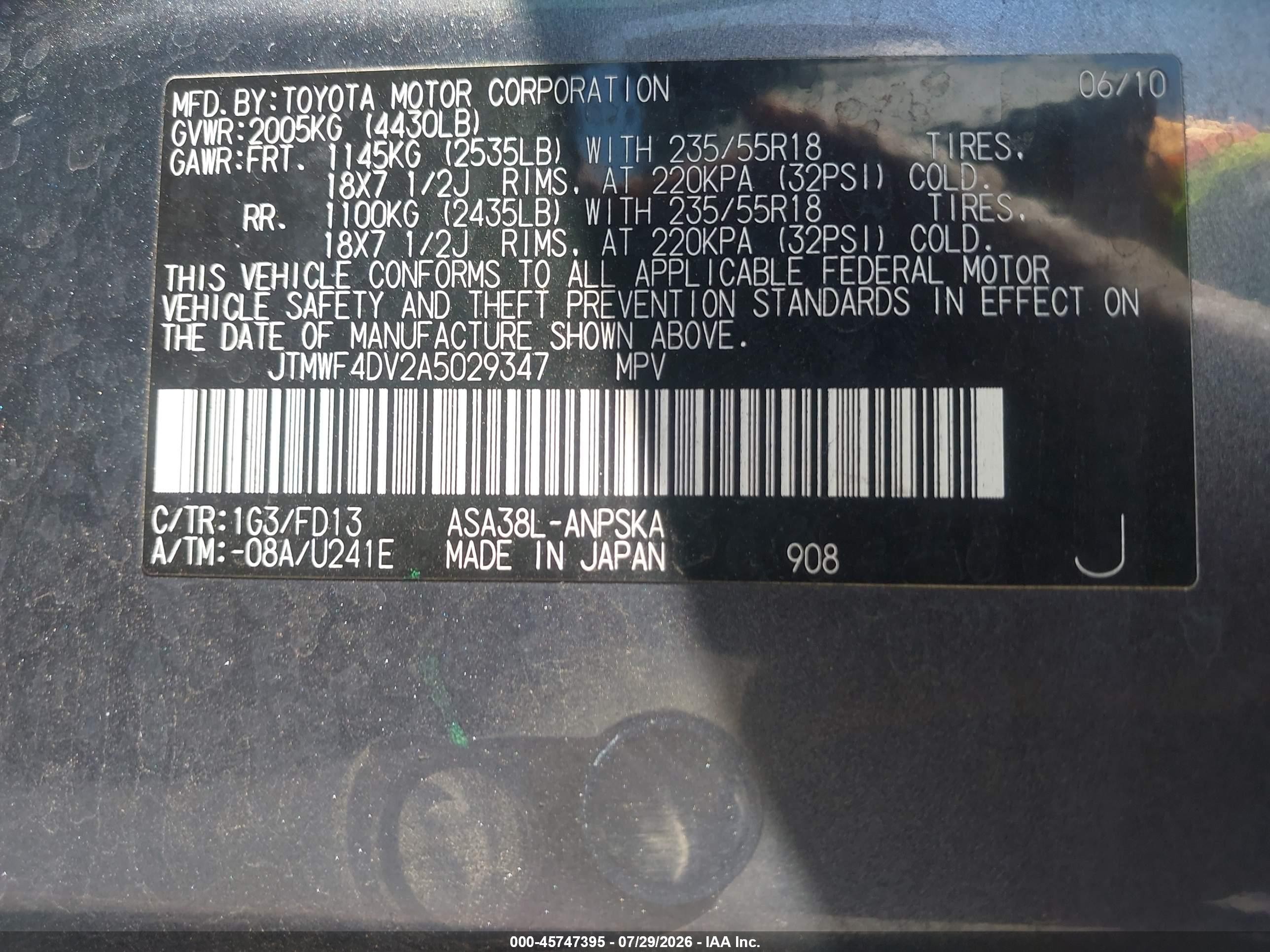 2010 Toyota Rav4 Sport Gray vin: JTMWF4DV2A5029347