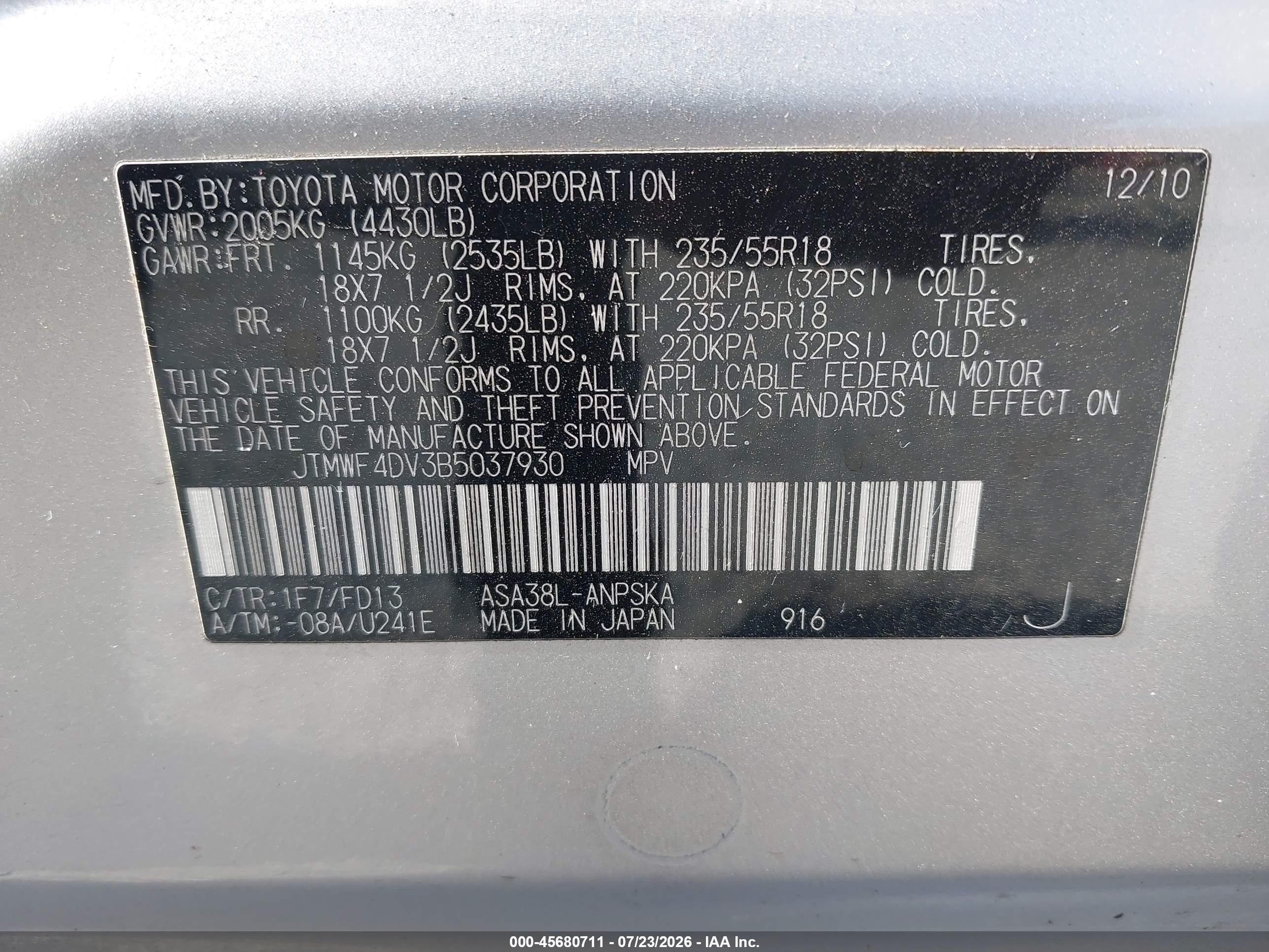2011 Toyota Rav4 Sport Серебряный vin: JTMWF4DV3B5037930