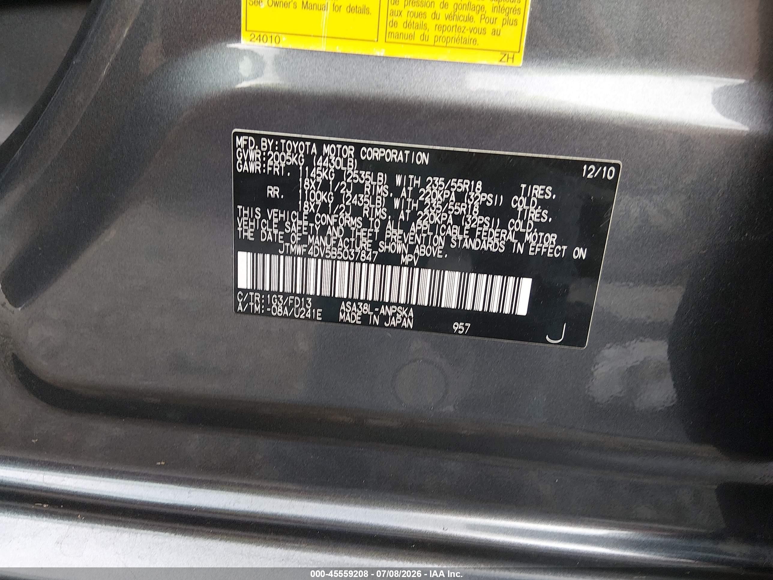 2011 Toyota Rav4 Sport Gray vin: JTMWF4DV5B5037847