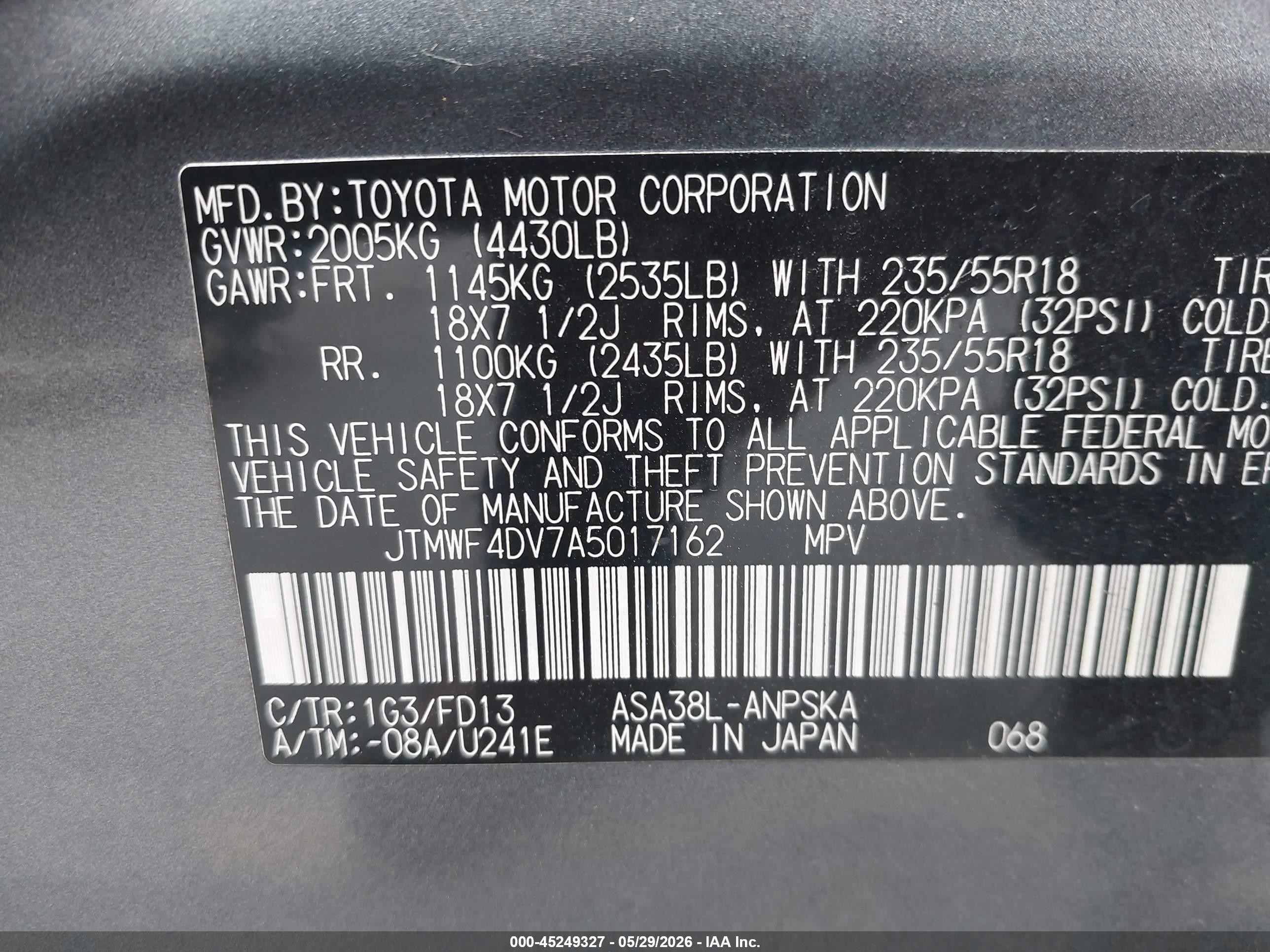 2010 Toyota Rav4 Sport Gray vin: JTMWF4DV7A5017162