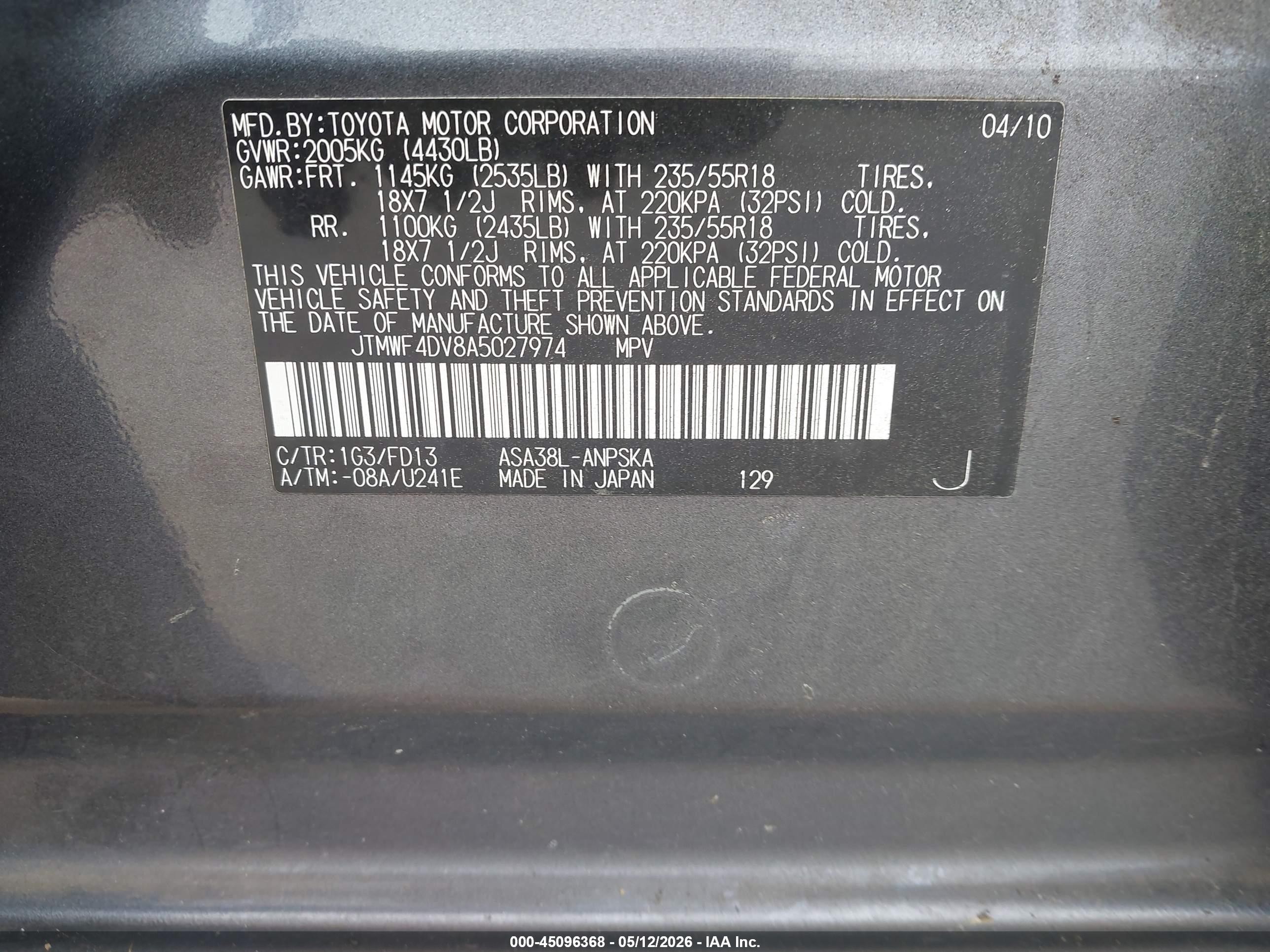 2010 Toyota Rav4 Sport Gray vin: JTMWF4DV8A5027974