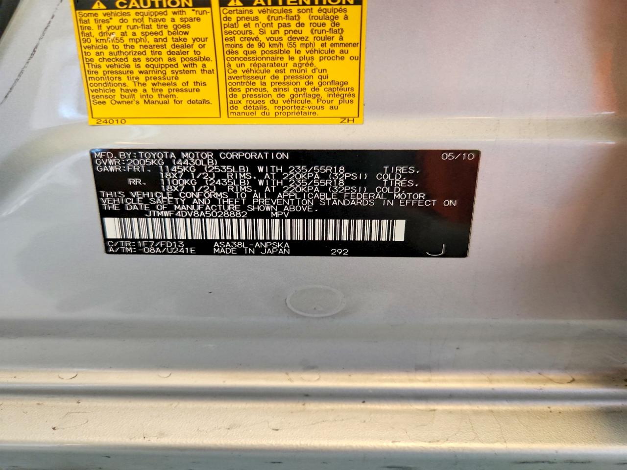 2010 Toyota Rav4 Sport Silver vin: JTMWF4DV8A5028882