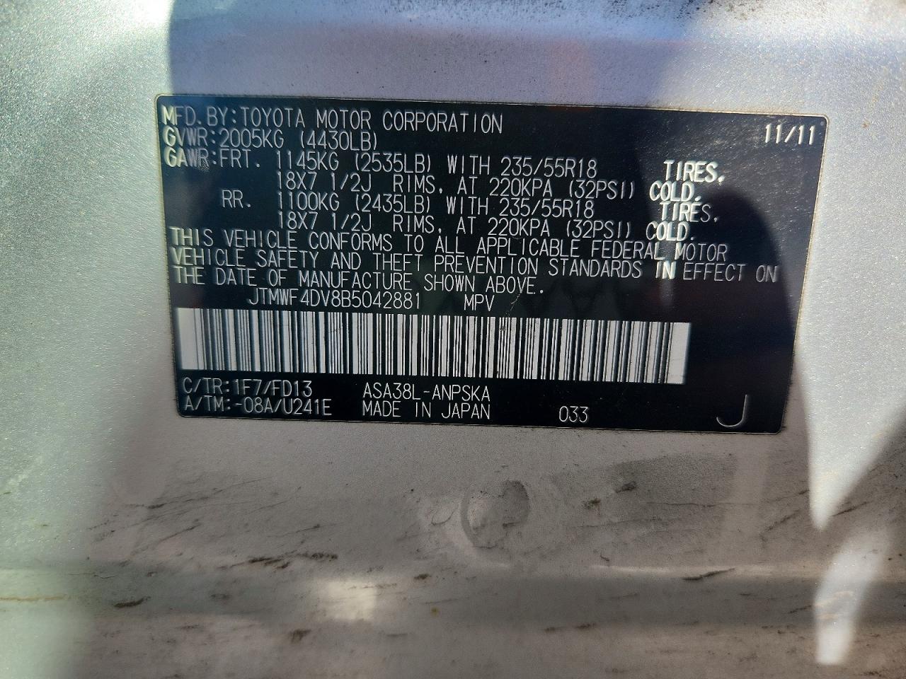 2011 Toyota Rav4 Sport Silver vin: JTMWF4DV8B5042881