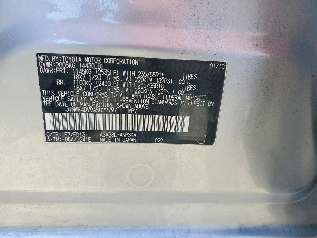 2010 Toyota Rav4 Sport Silver vin: JTMWF4DV9A5022797