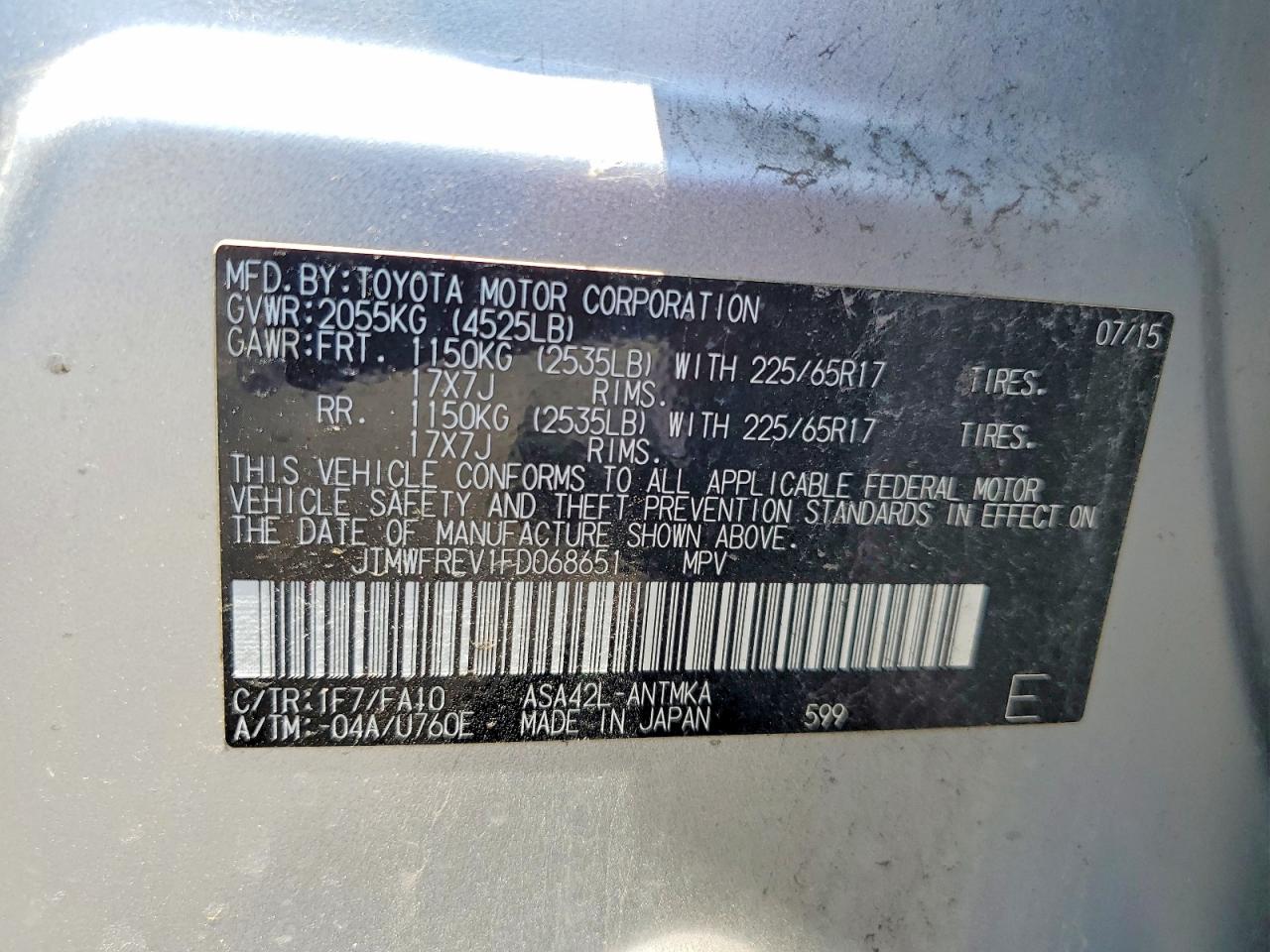 2015 Toyota Rav4 Xle Silver vin: JTMWFREV1FD068651