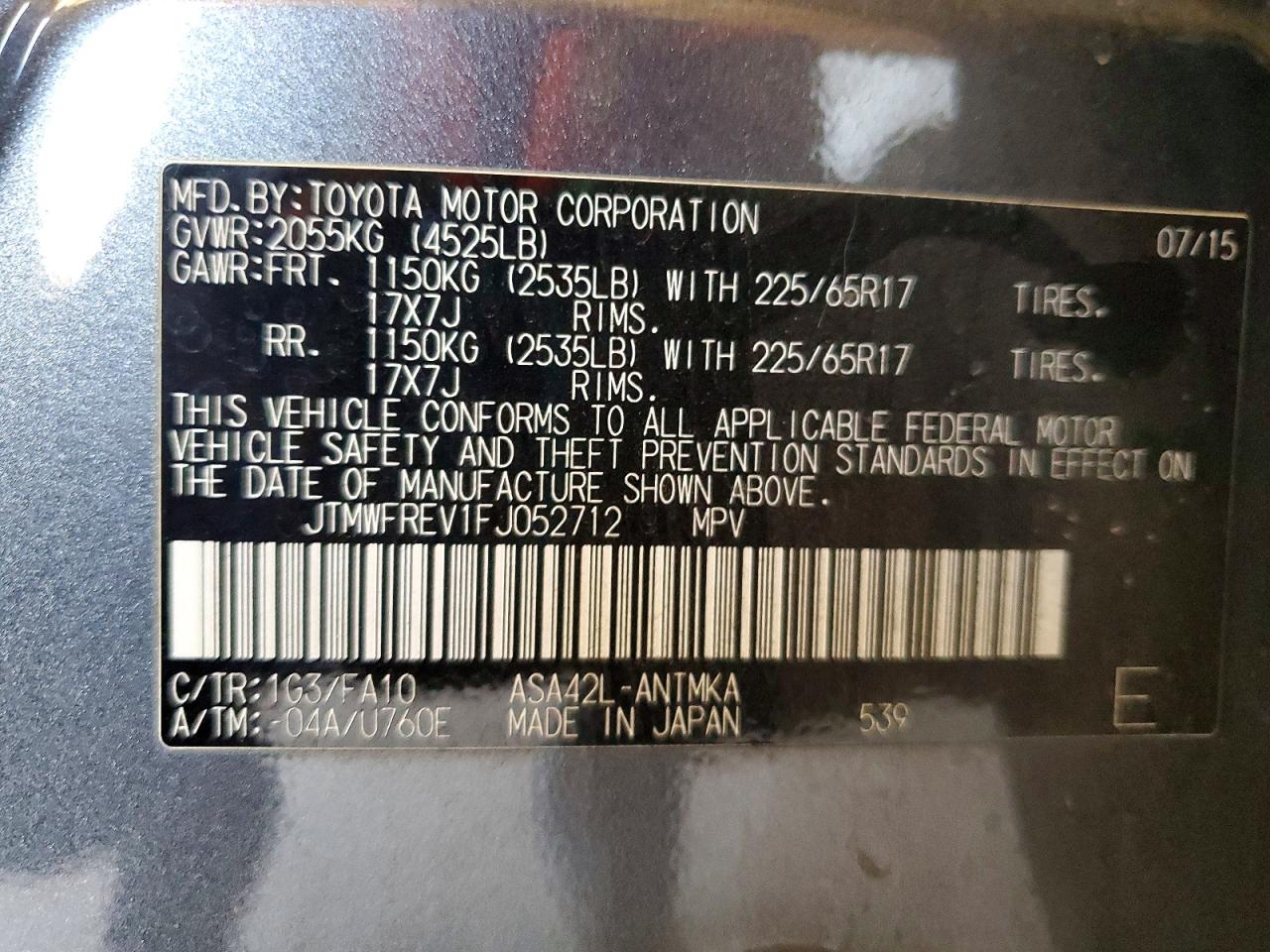 2015 Toyota Rav4 Xle Gray vin: JTMWFREV1FJ052712