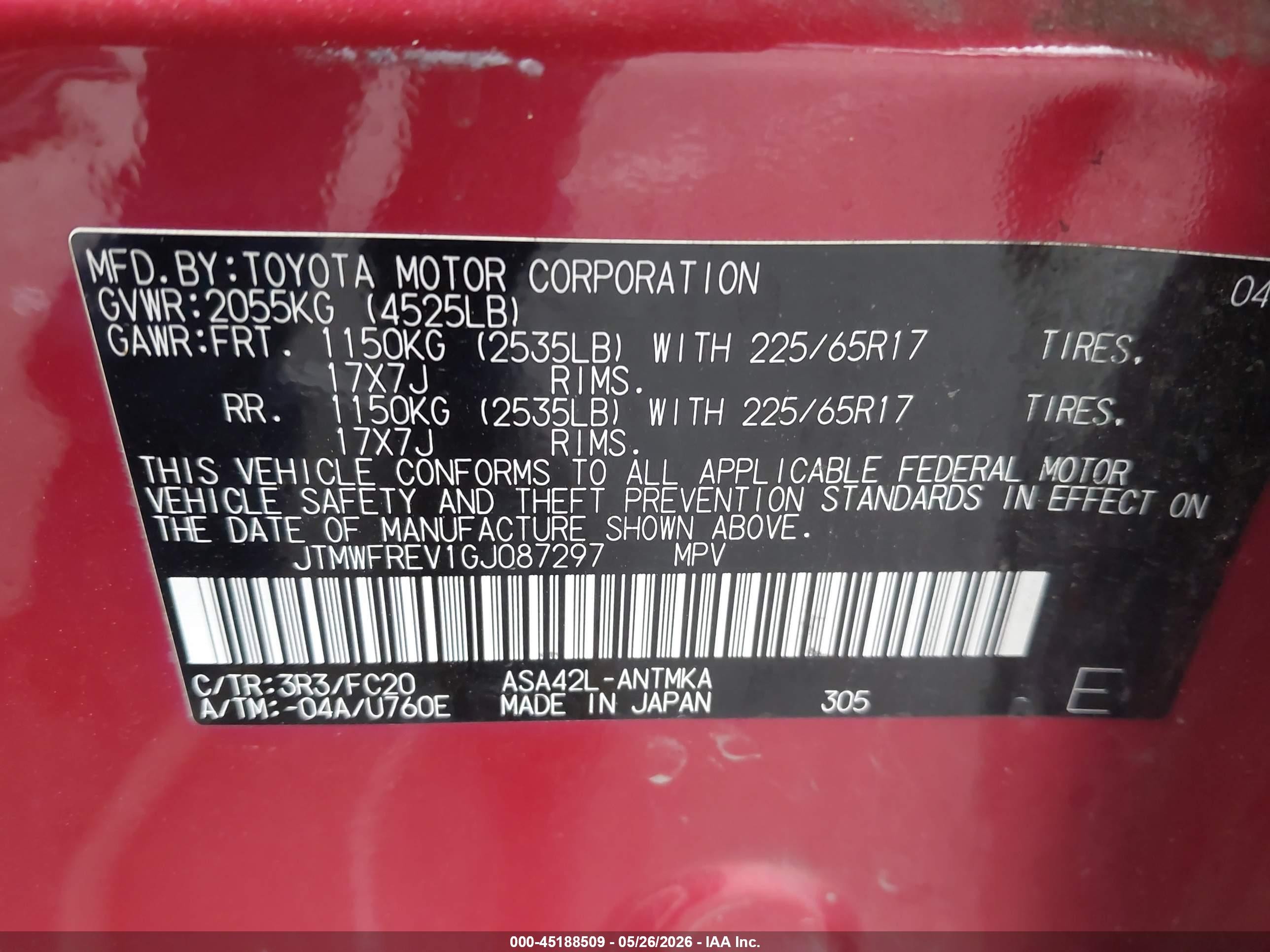 2016 Toyota Rav4 Xle Red vin: JTMWFREV1GJ087297