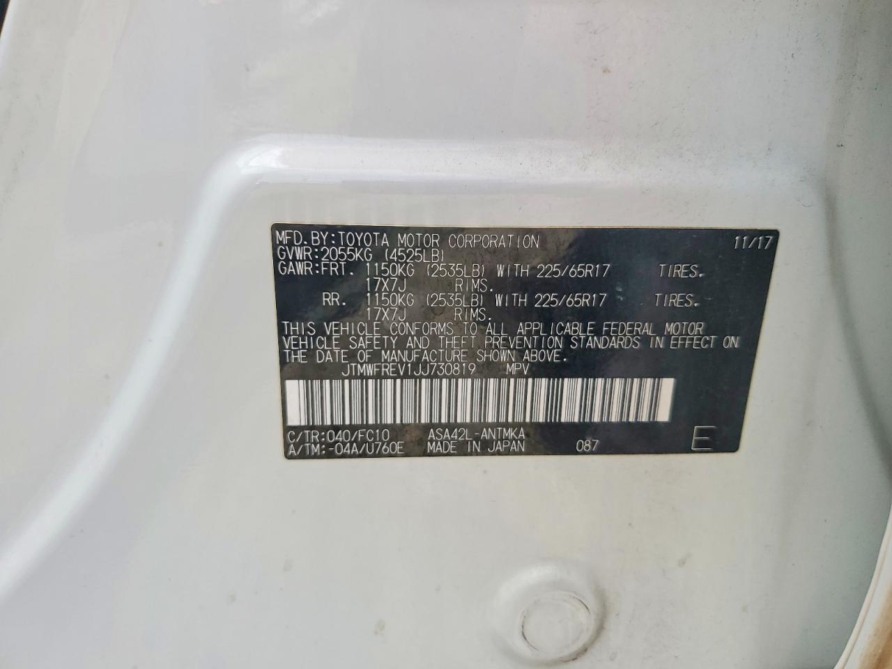 2018 Toyota Rav4 Xle White vin: JTMWFREV1JJ730819