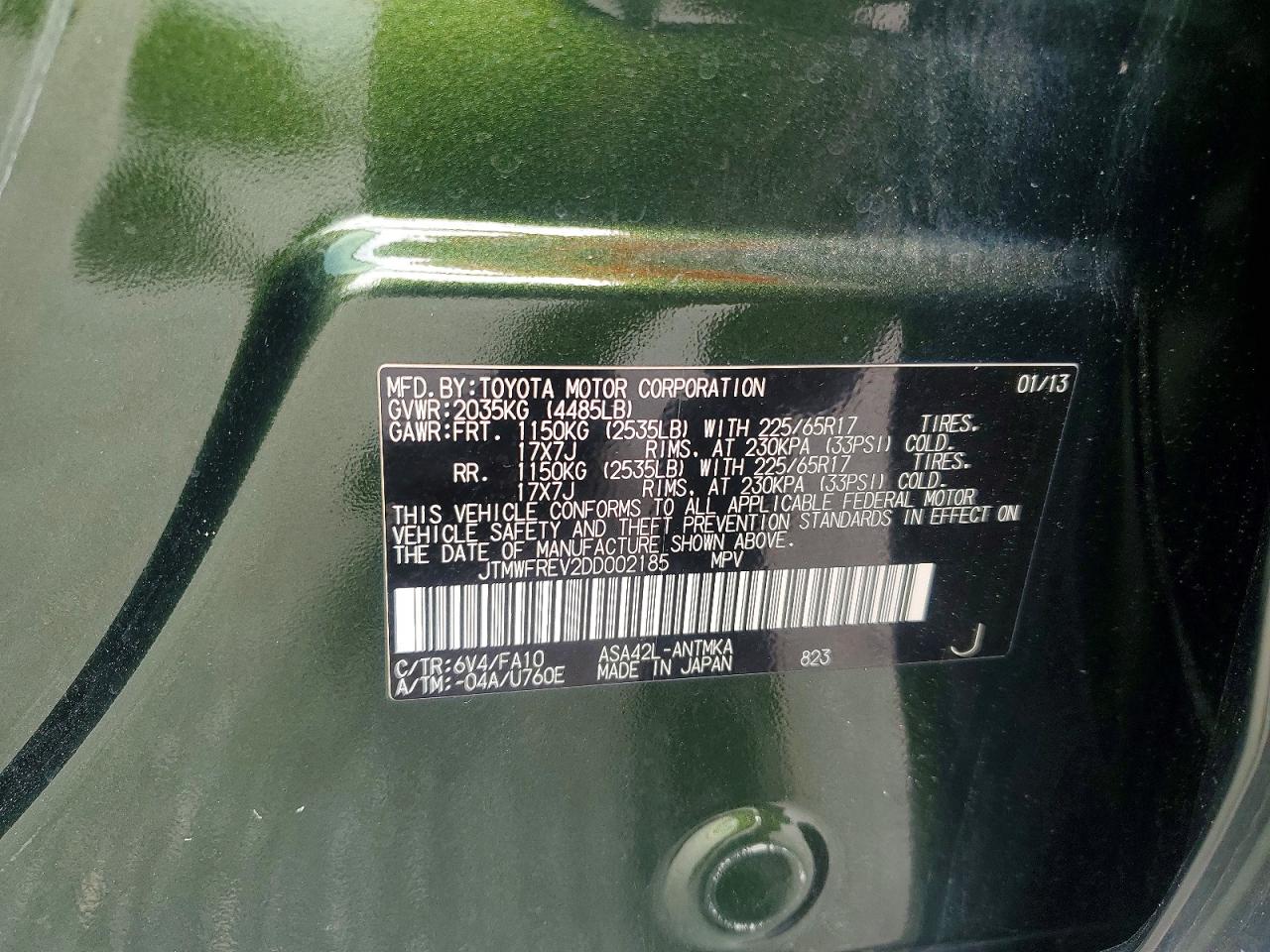 2013 Toyota Rav4 Xle Green vin: JTMWFREV2DD002185
