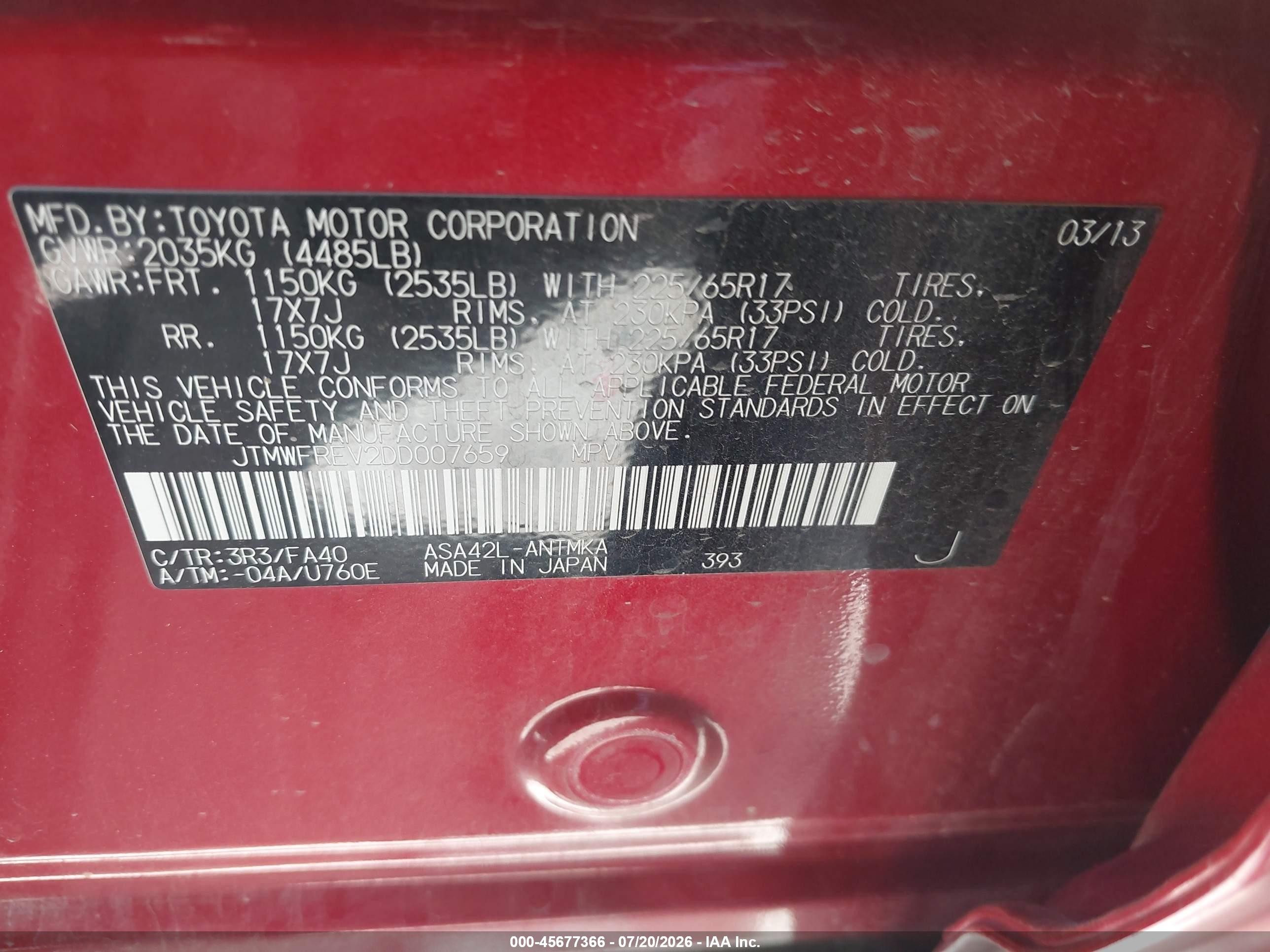 2013 Toyota Rav4 Xle Red vin: JTMWFREV2DD007659