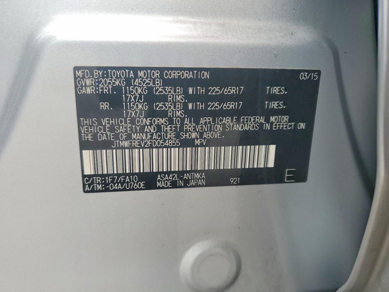 2015 Toyota Rav4 Xle Silver vin: JTMWFREV2FD054855