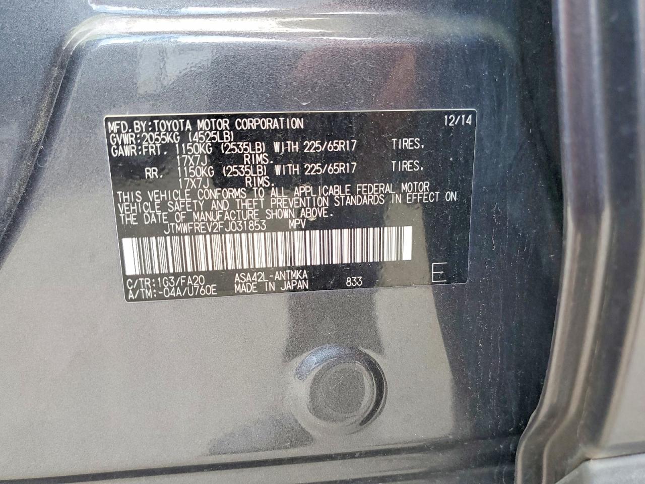 2015 Toyota Rav4 Xle Silver vin: JTMWFREV2FJ031853