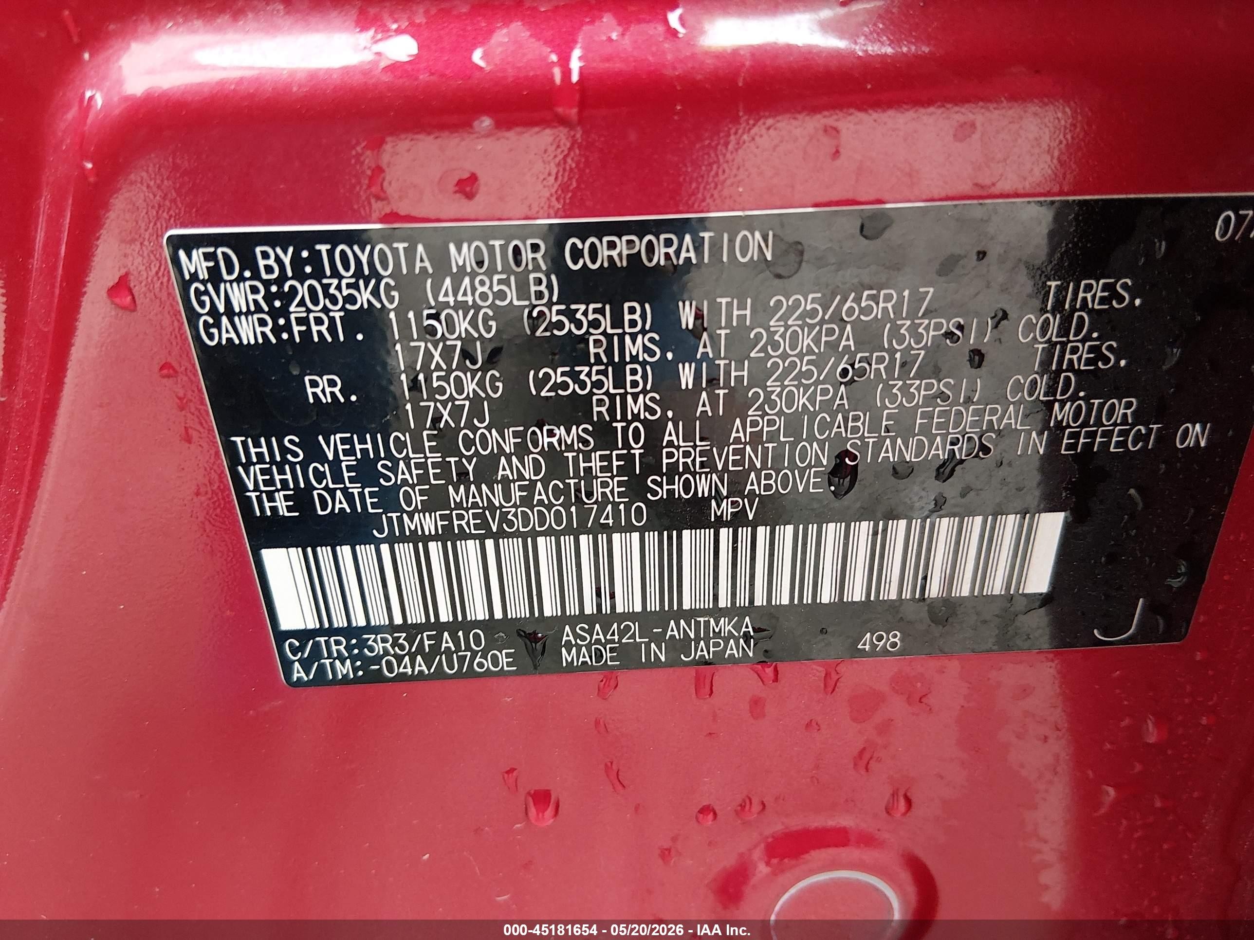 2013 Toyota Rav4 Xle Red vin: JTMWFREV3DD017410