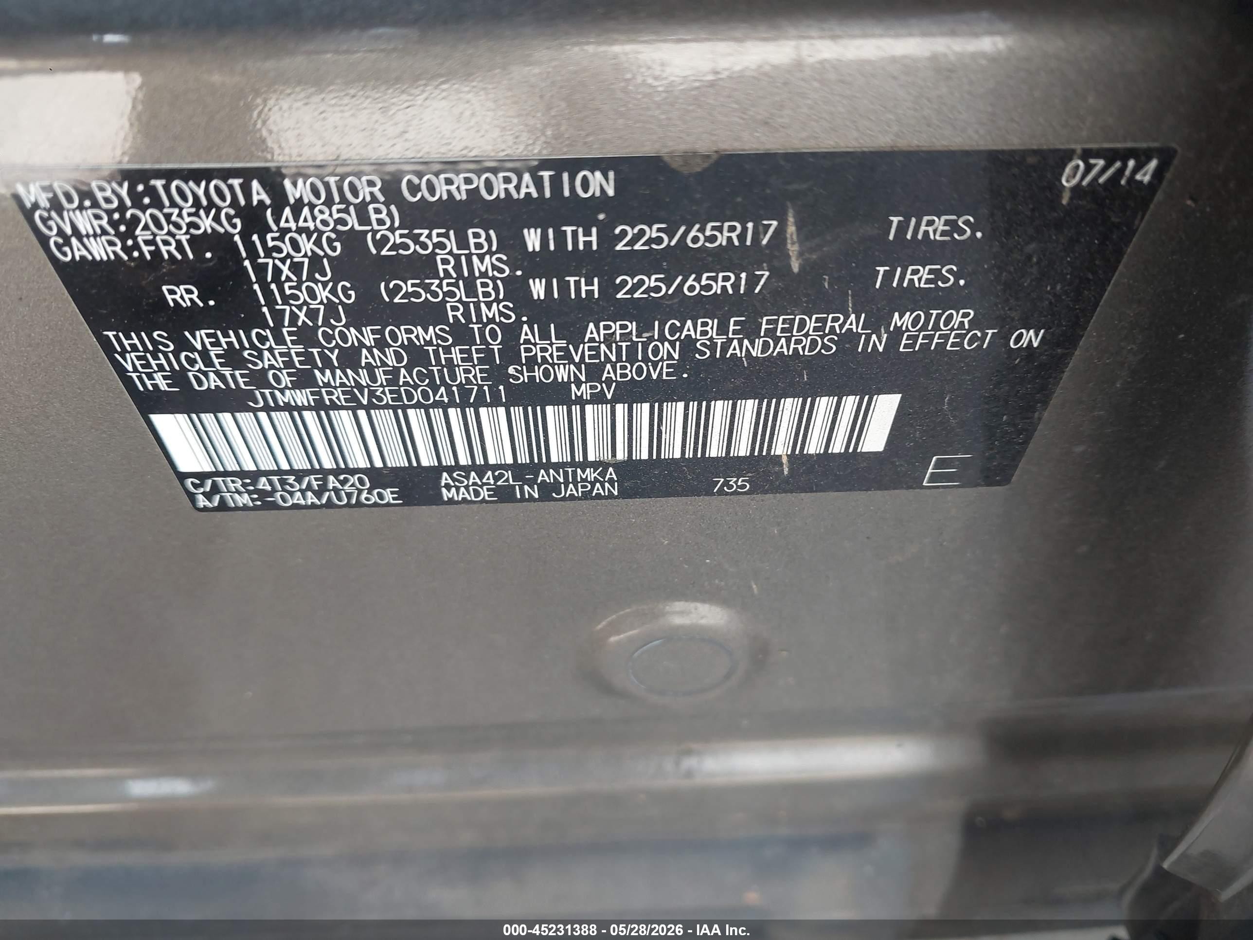 2014 Toyota Rav4 Xle Gray vin: JTMWFREV3ED041711