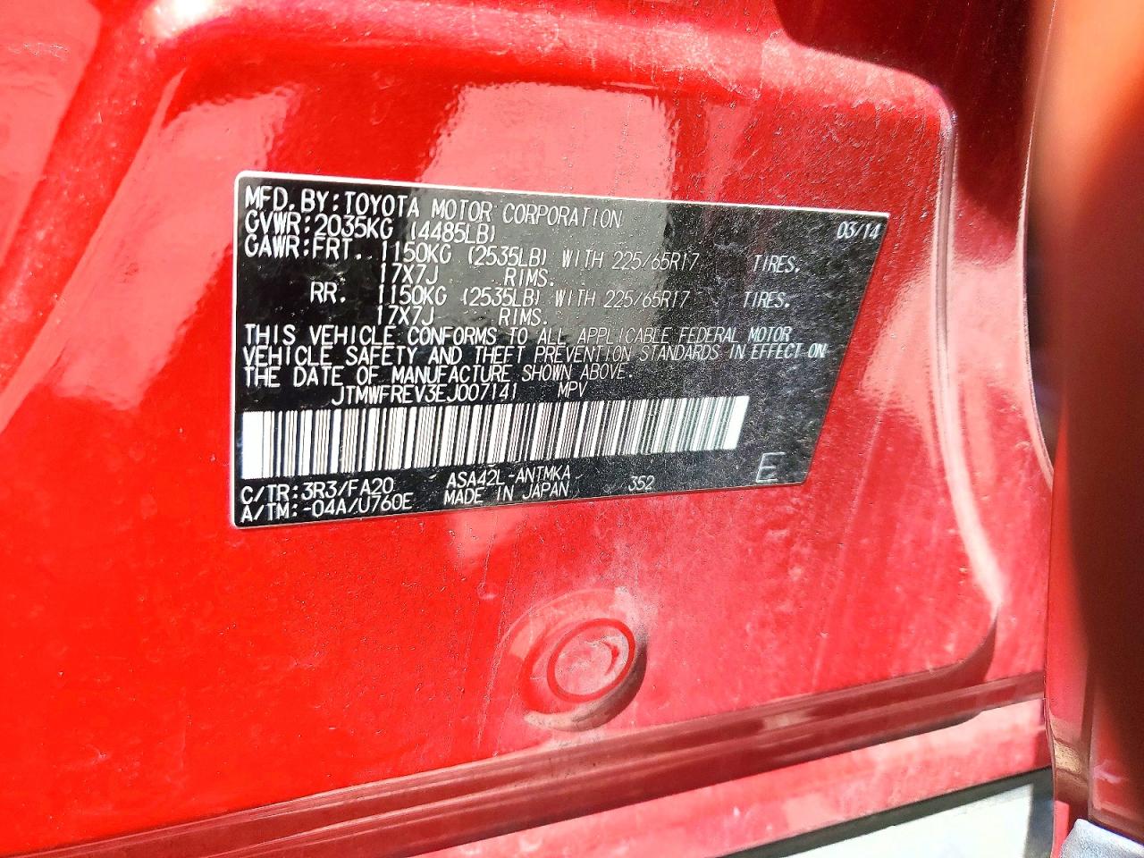 2014 Toyota Rav4 Xle Red vin: JTMWFREV3EJ007141
