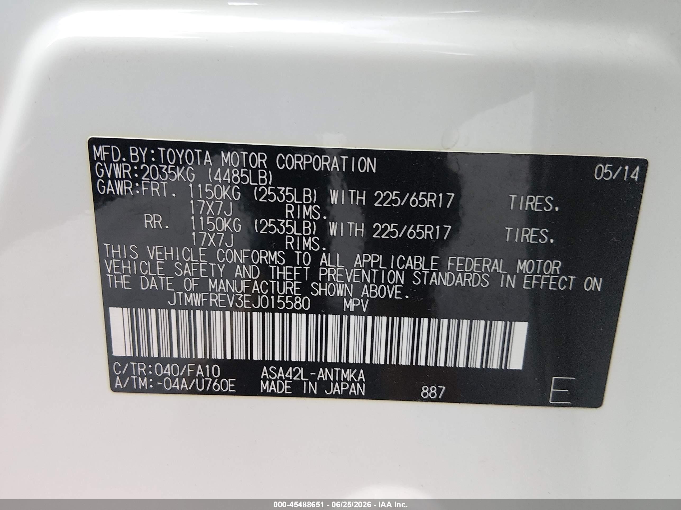 2014 Toyota Rav4 Xle White vin: JTMWFREV3EJ015580