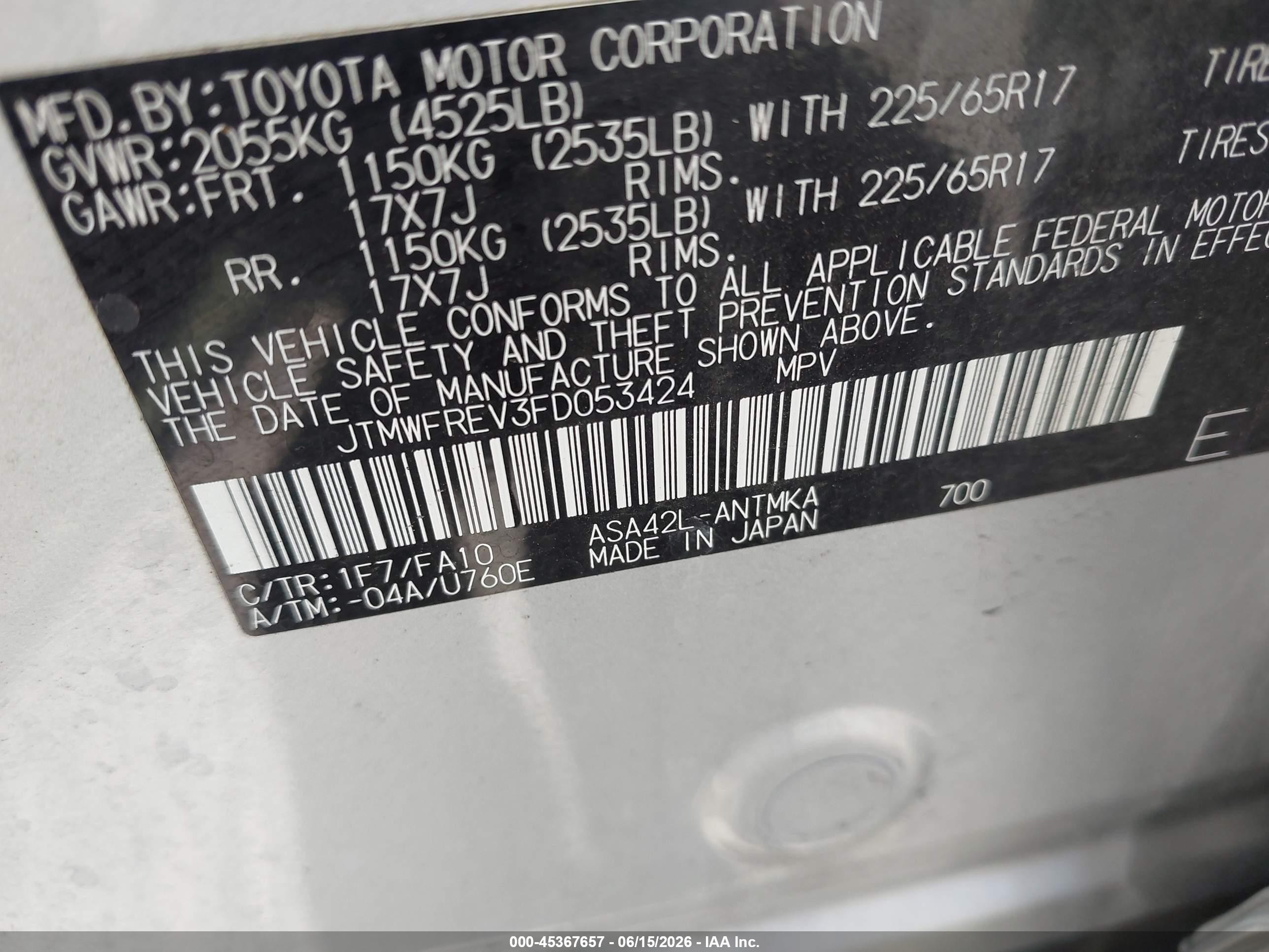 2015 Toyota Rav4 Xle Silver vin: JTMWFREV3FD053424