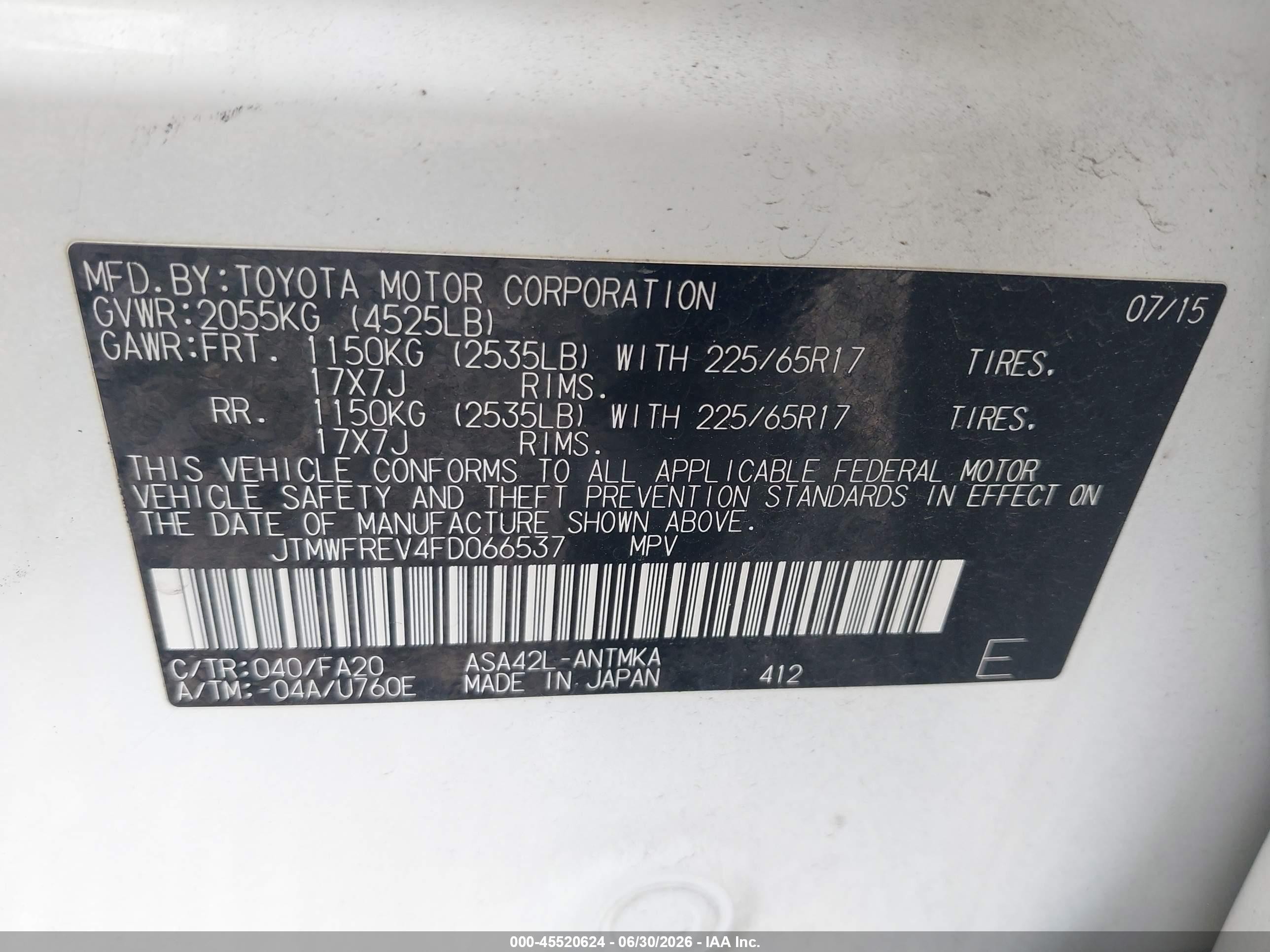 2015 Toyota Rav4 Xle White vin: JTMWFREV4FD066537
