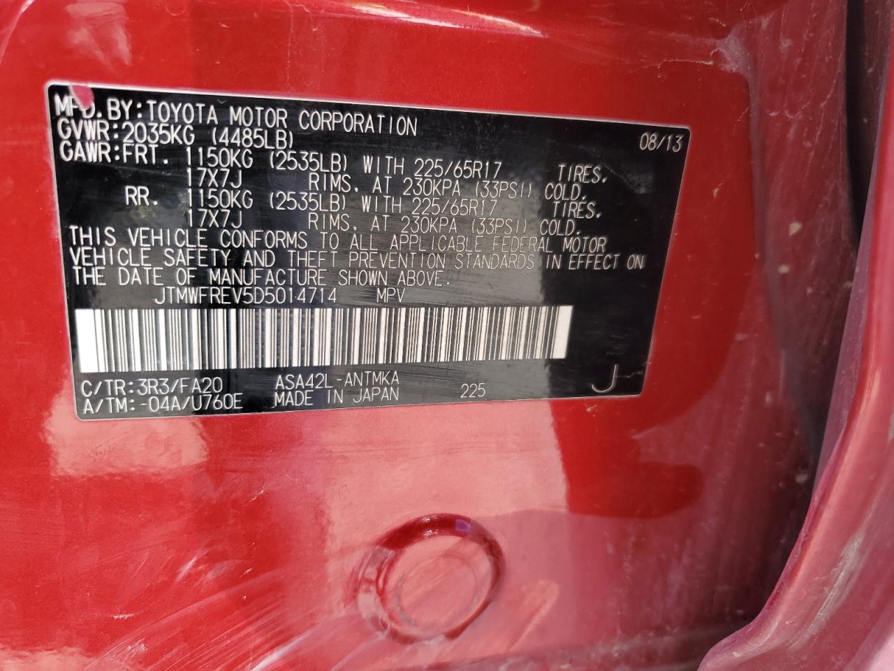 2013 Toyota Rav4 Xle Red vin: JTMWFREV5D5014714