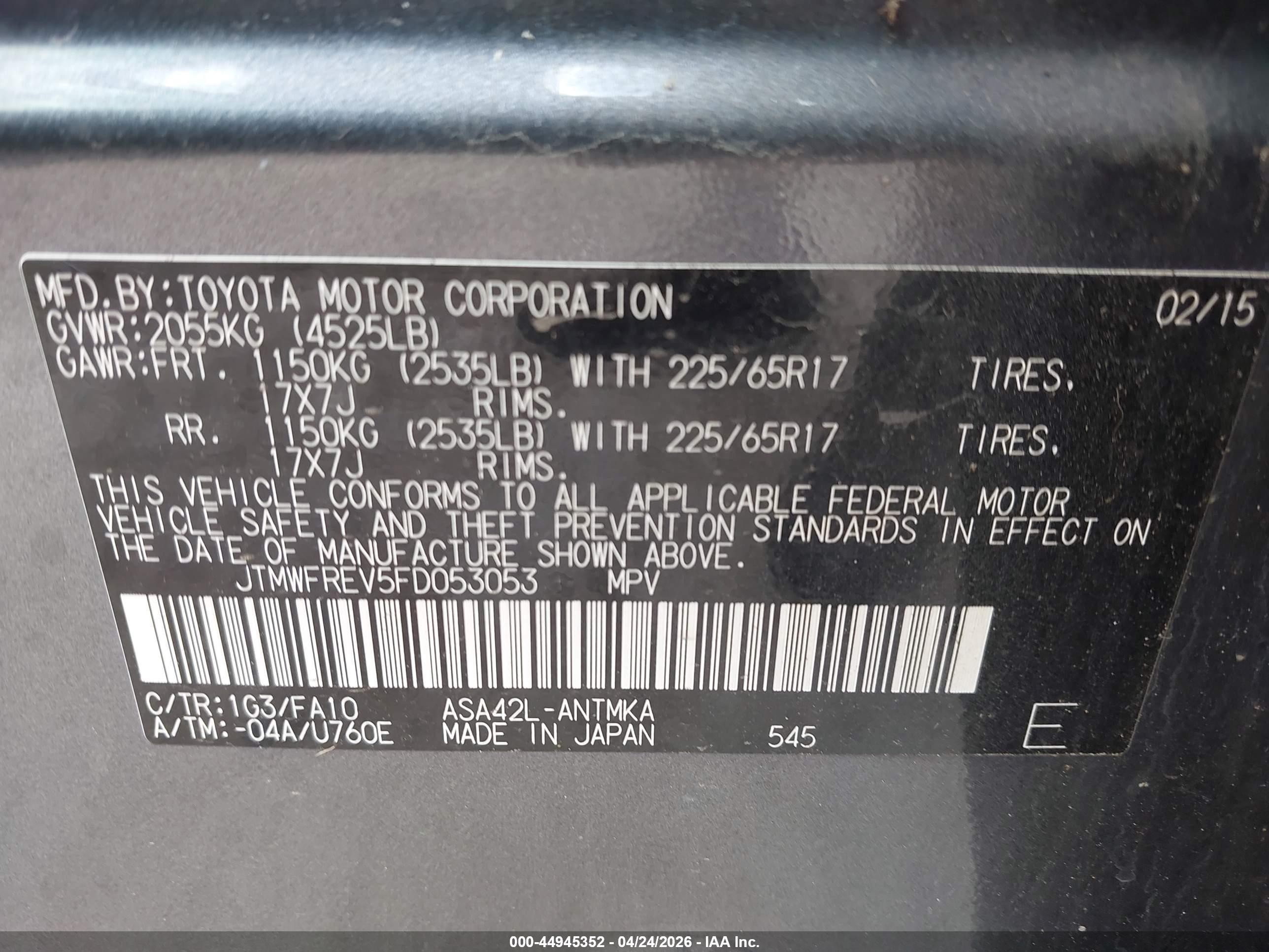 2015 Toyota Rav4 Xle Gray vin: JTMWFREV5FD053053