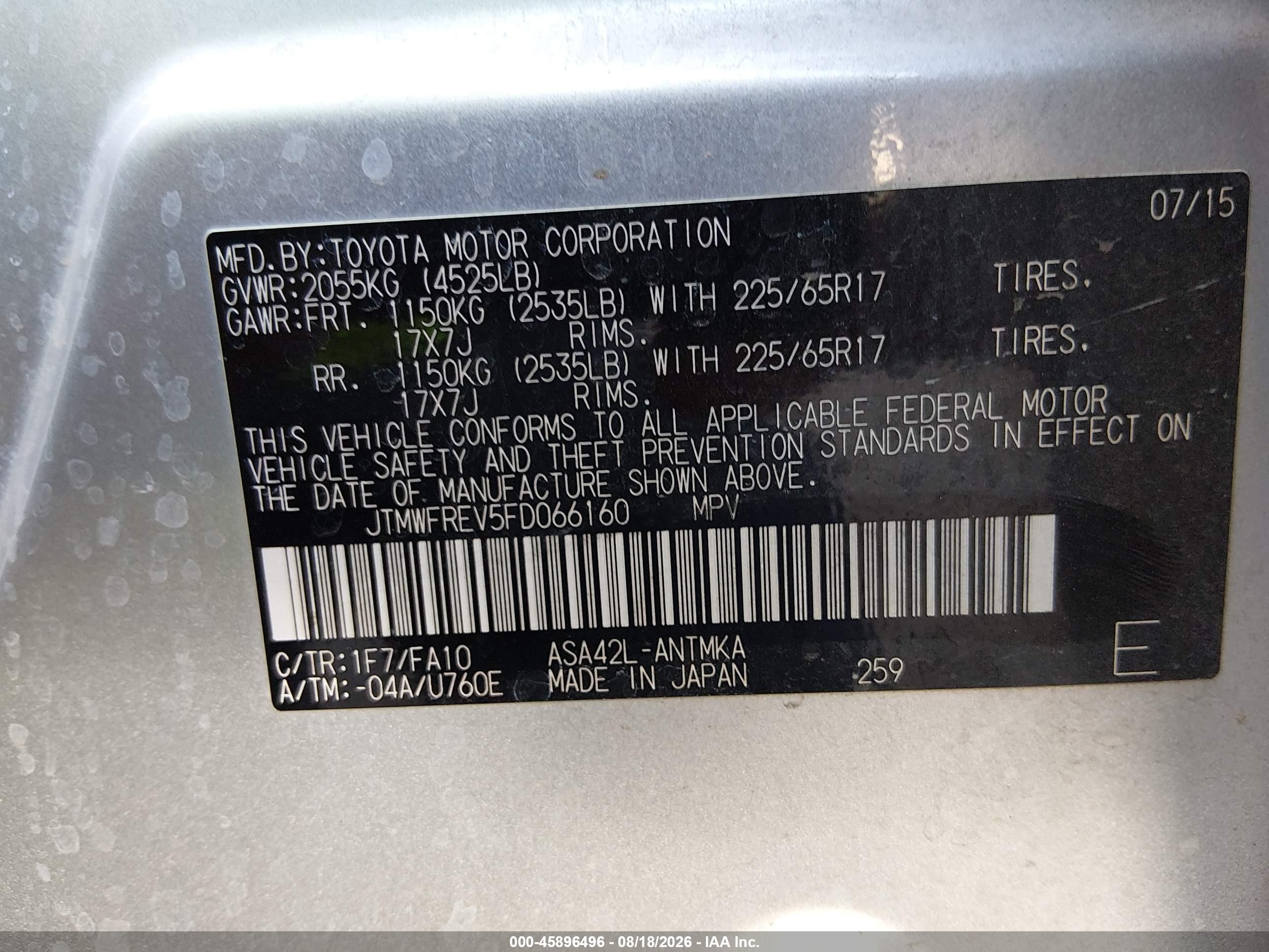 2015 Toyota Rav4 Xle Silver vin: JTMWFREV5FD066160