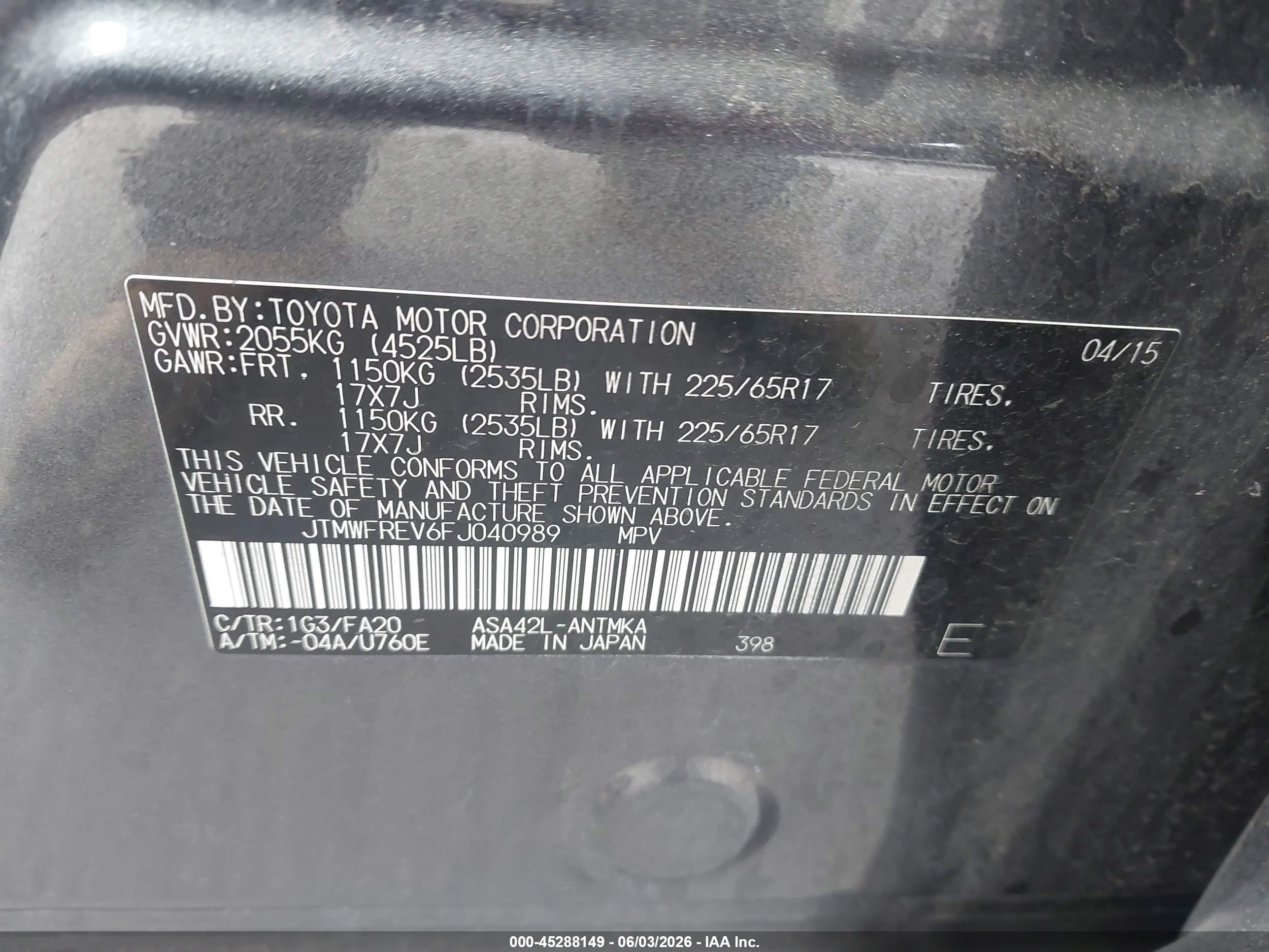2015 Toyota Rav4 Xle Gray vin: JTMWFREV6FJ040989