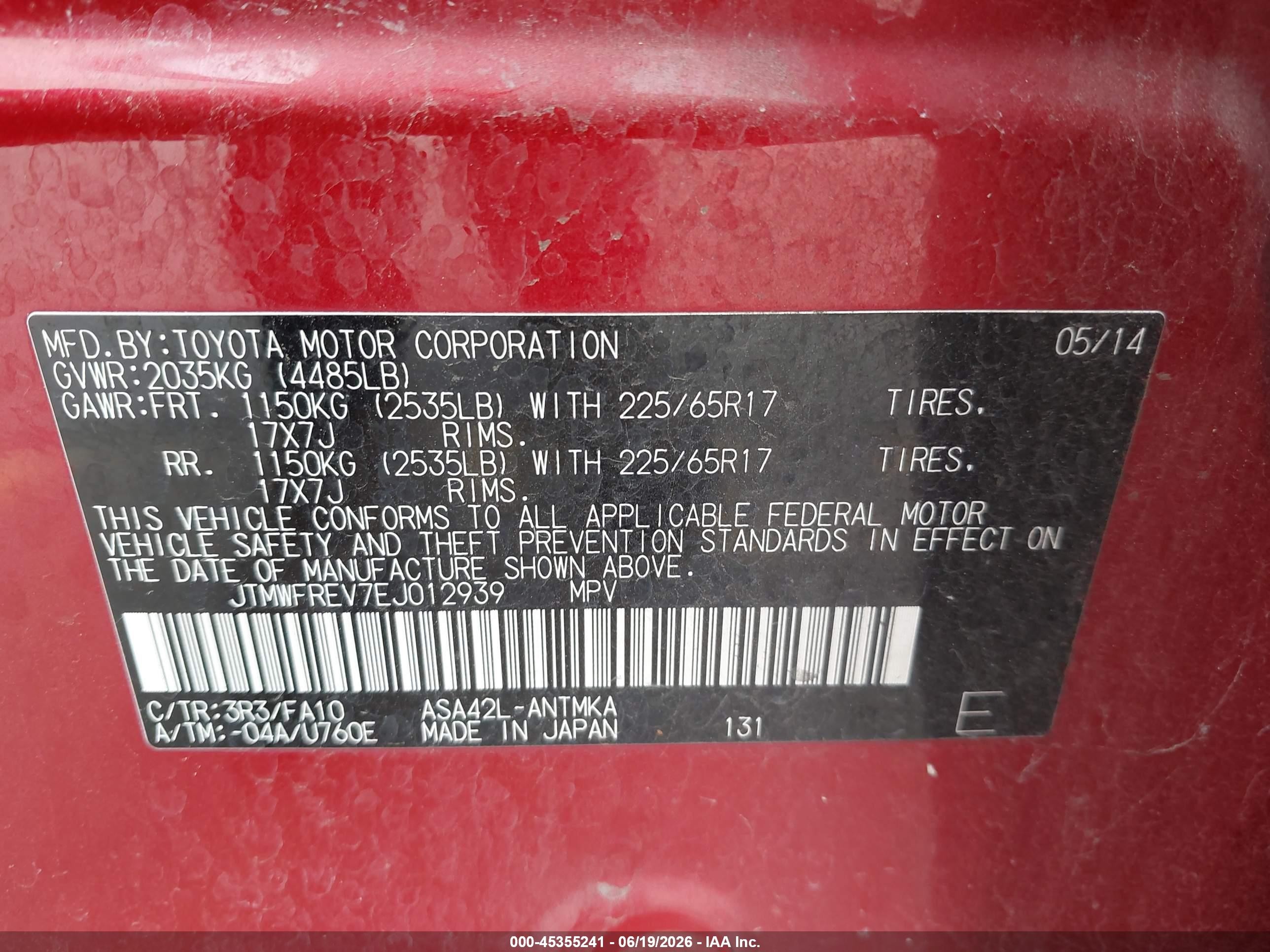 2014 Toyota Rav4 Xle Red vin: JTMWFREV7EJ012939
