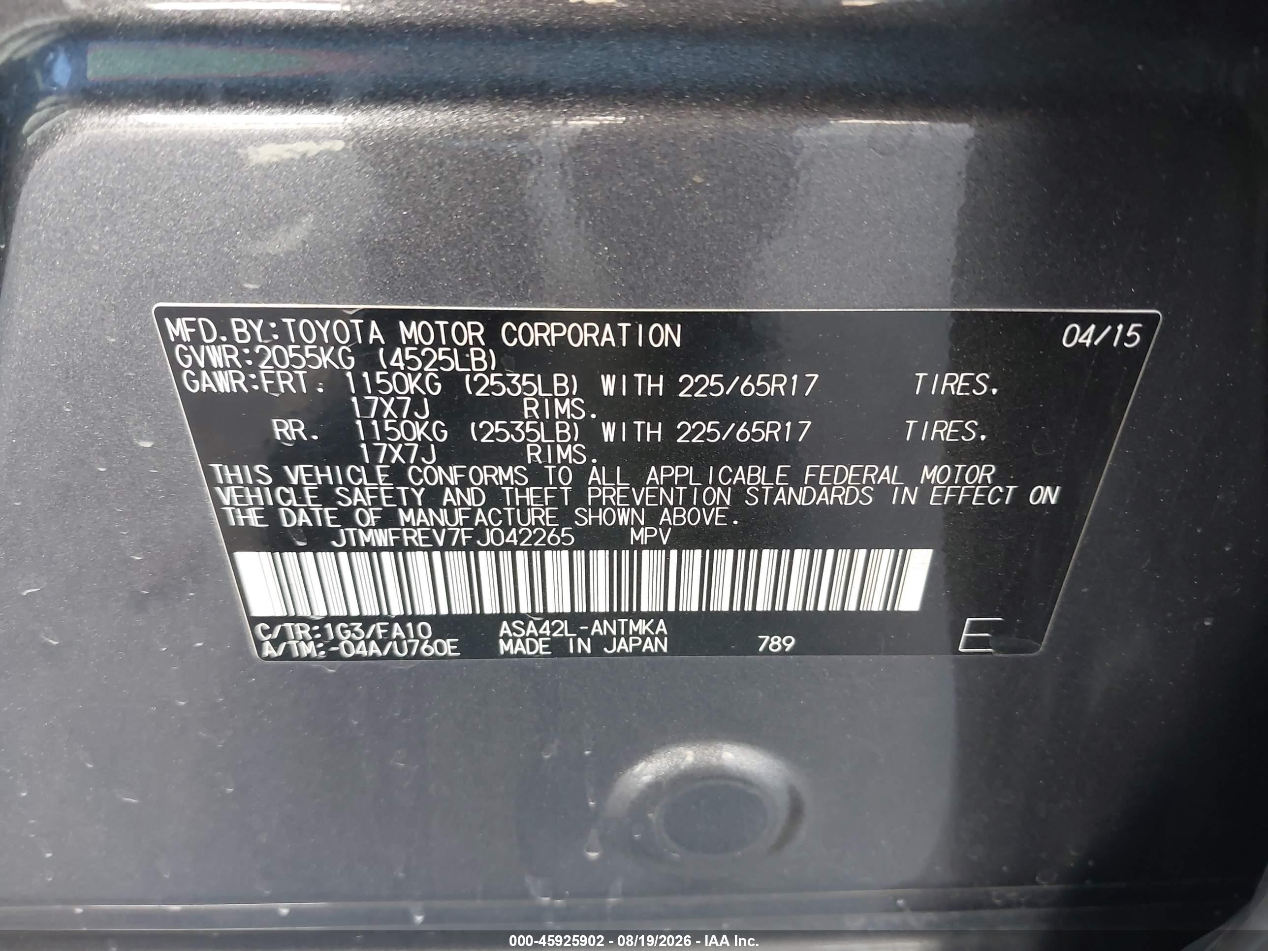 2015 Toyota Rav4 Xle Gray vin: JTMWFREV7FJ042265