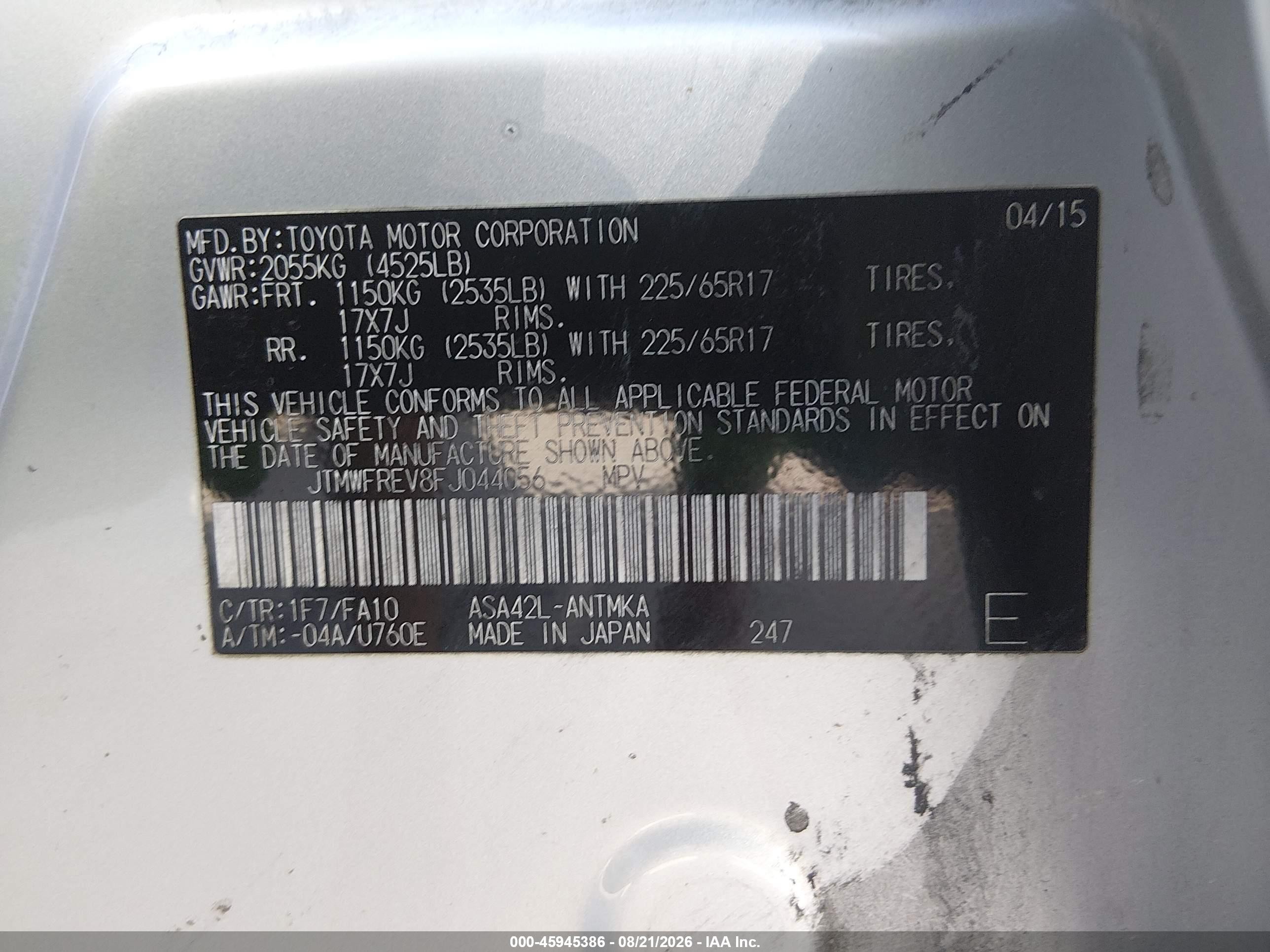 2015 Toyota Rav4 Xle Silver vin: JTMWFREV8FJ044056